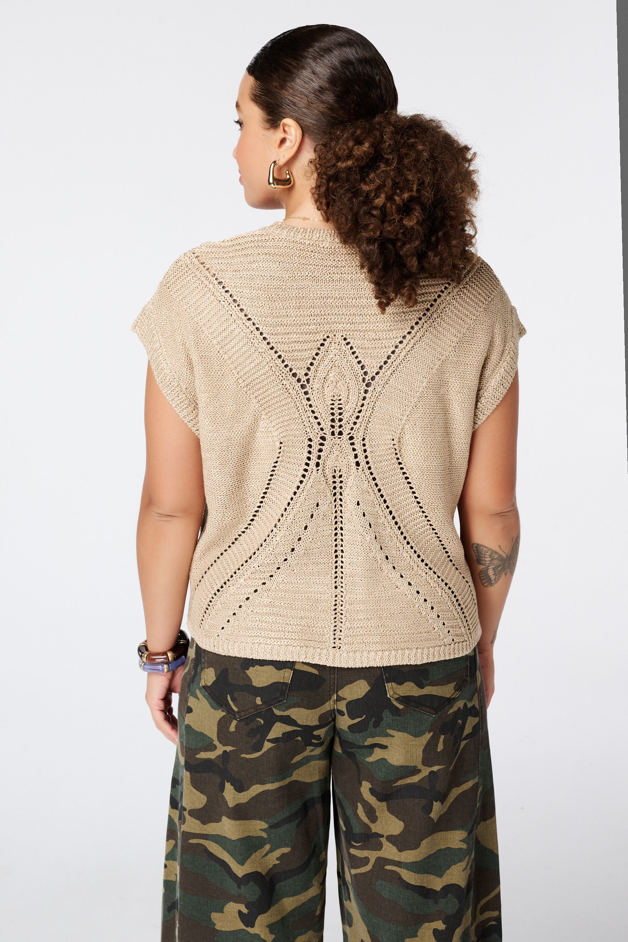 Geh&auml;kelter Pullover mit kurzen &Auml;rmeln image number 3