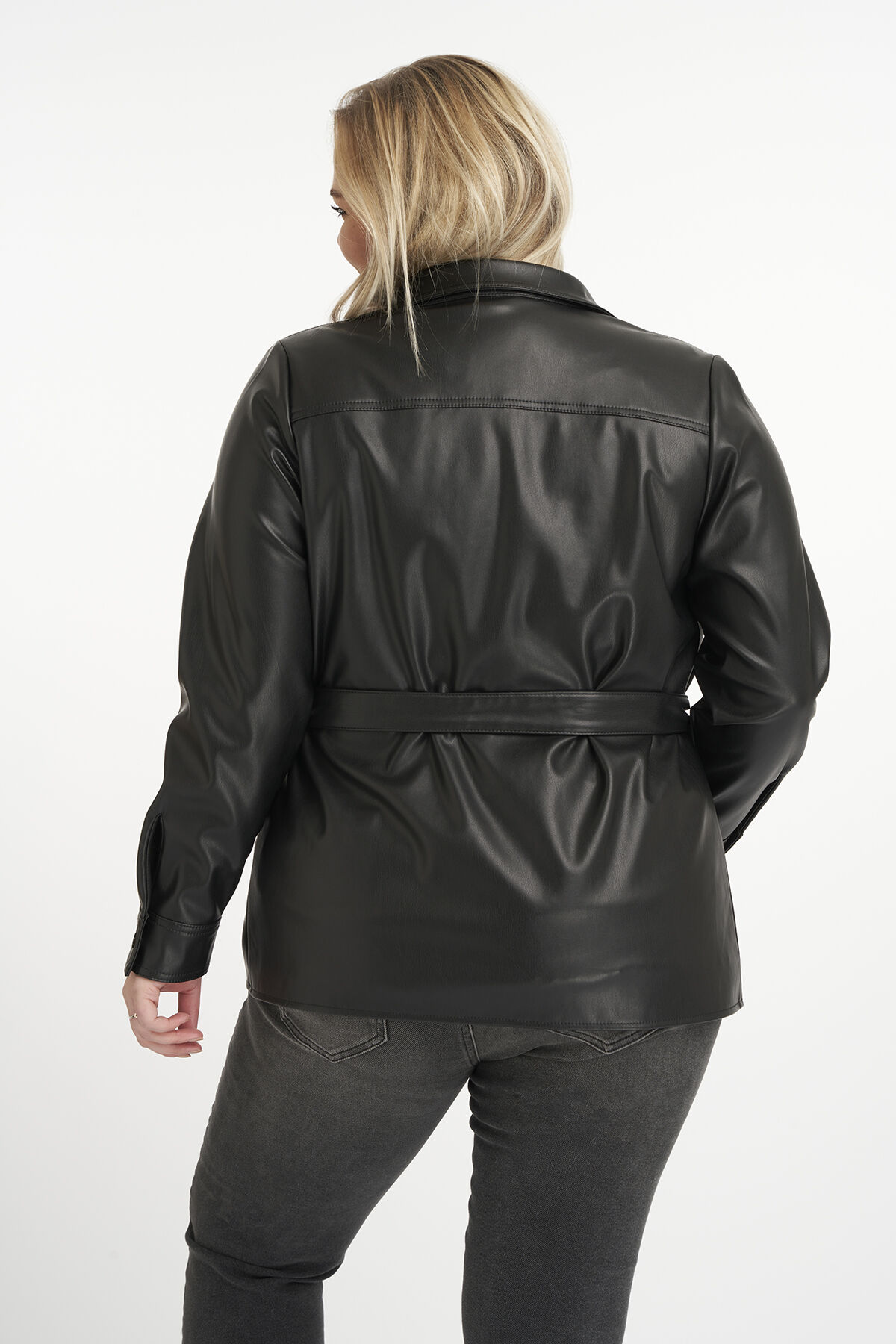 Kunstlederjacke mit Bindeg&uuml;rtel image number 3