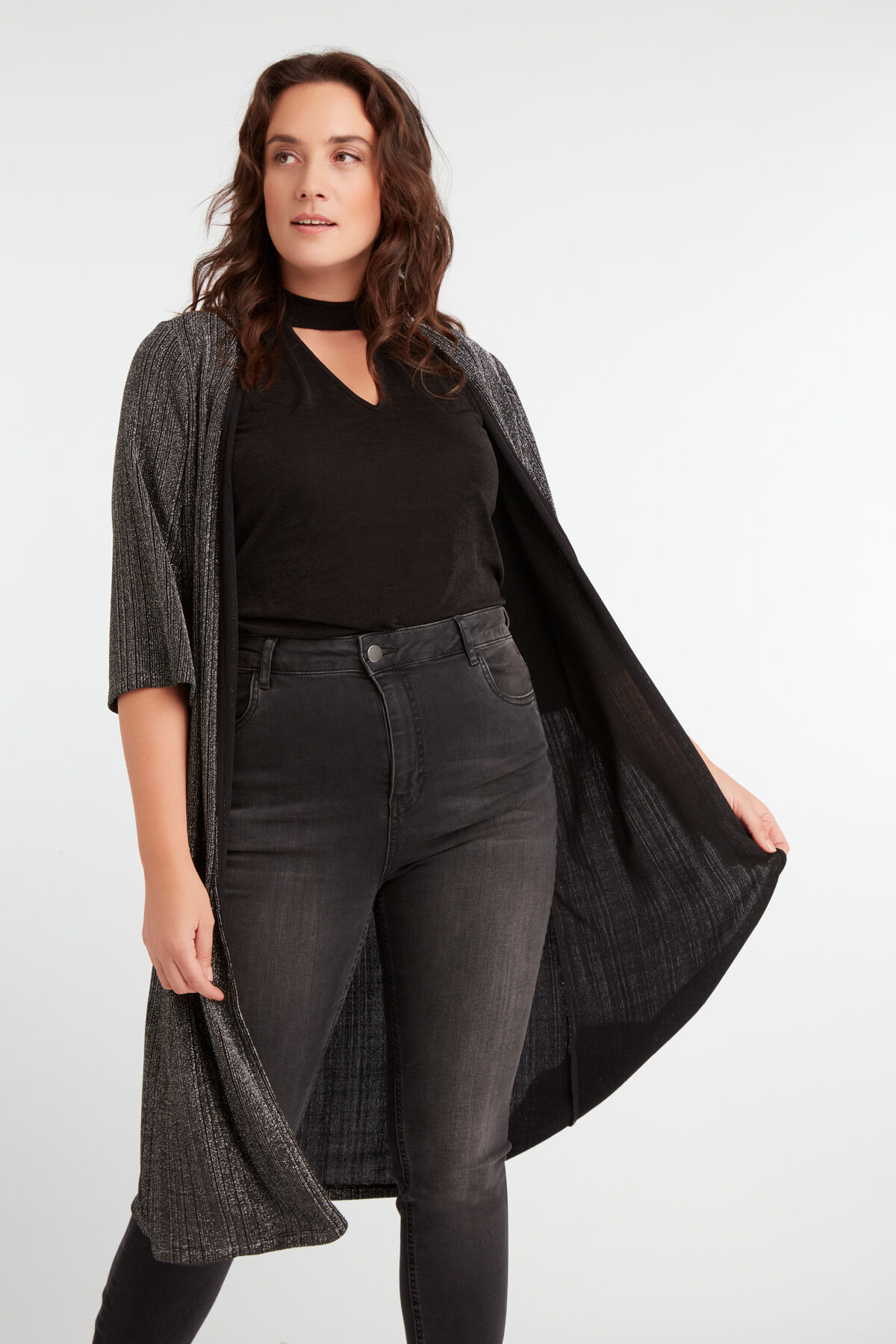 Langer Cardigan mit Lurex image number 4