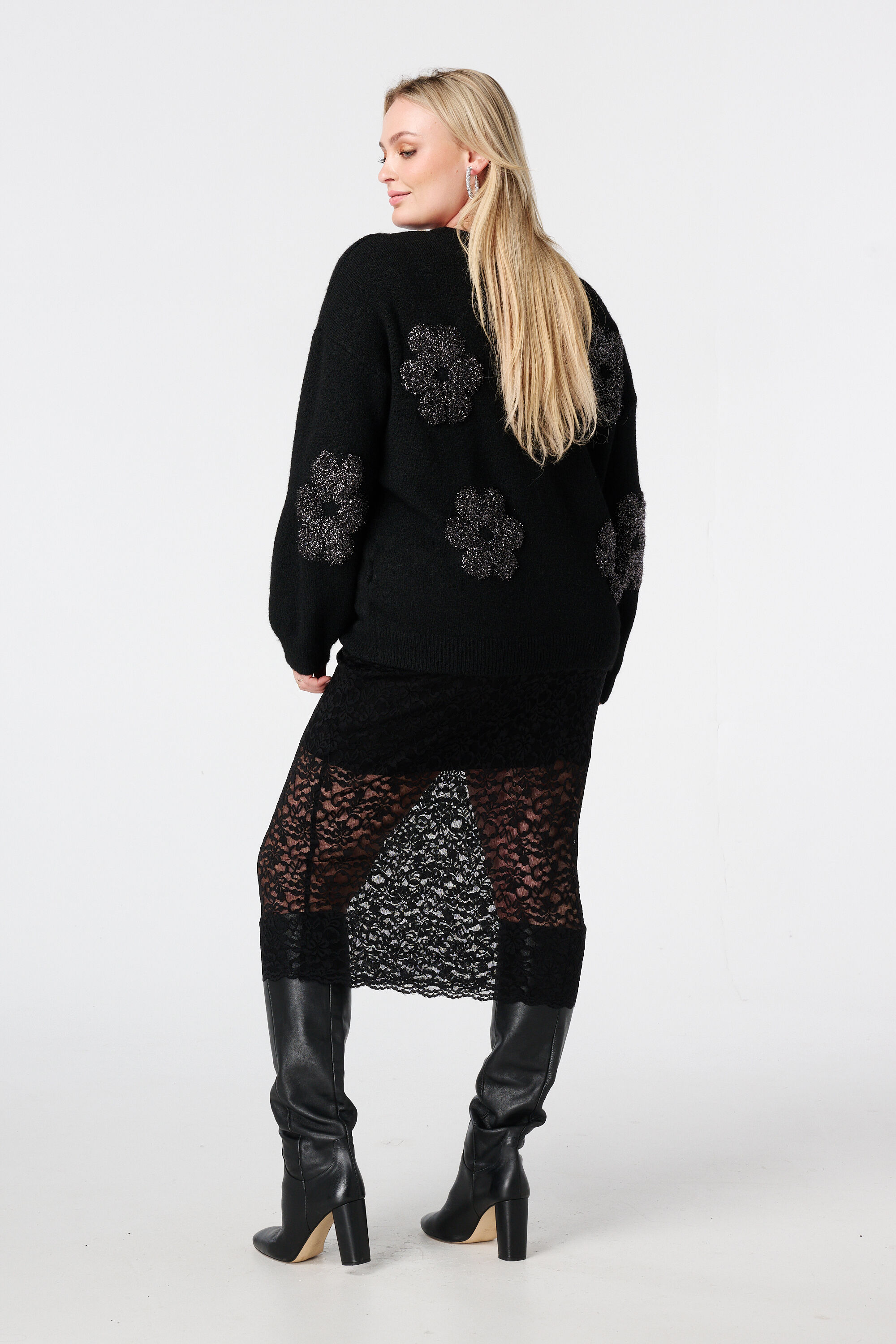 Spitzen-Midirock mit Unterrock image number 3