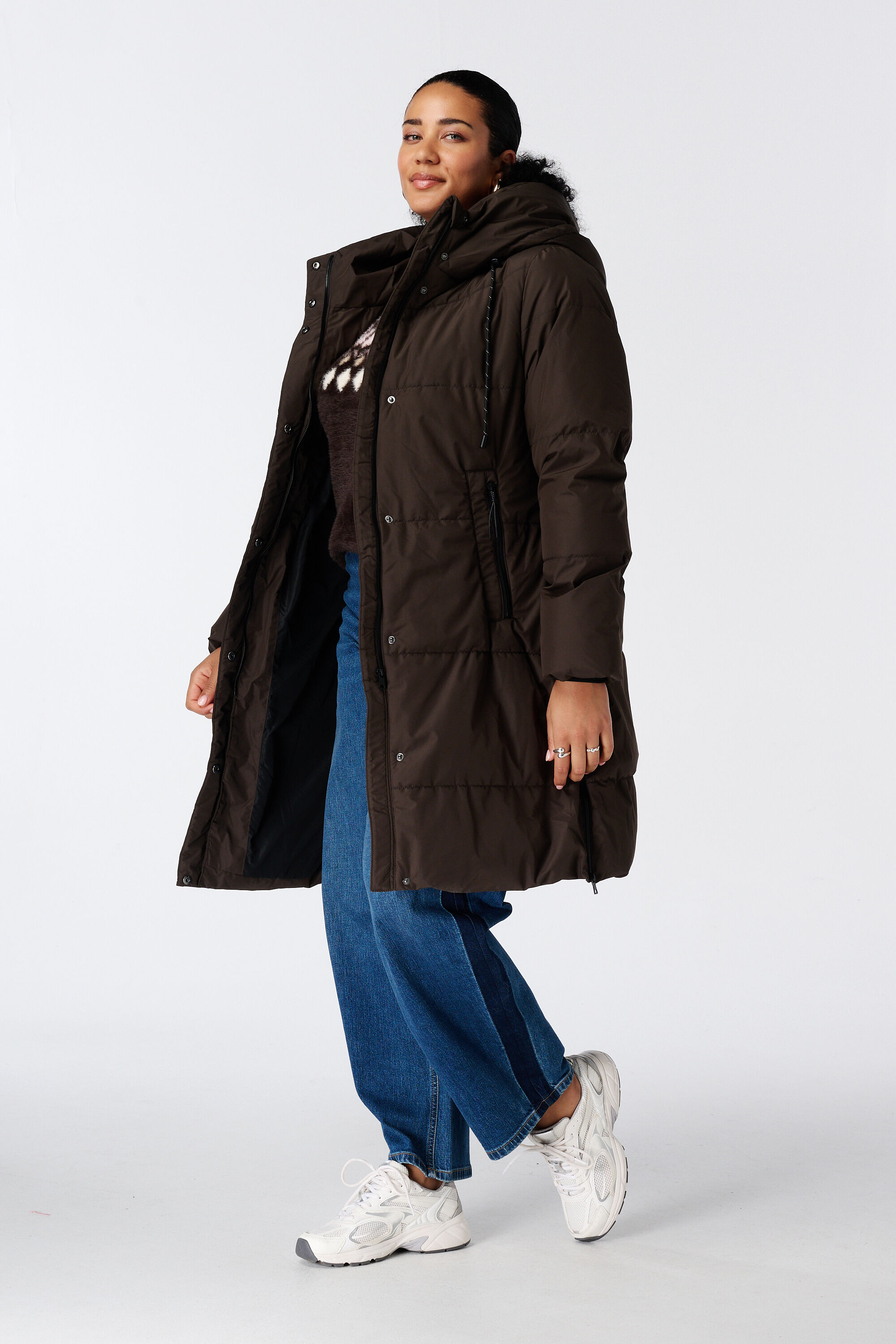 Lange gesteppte Jacke mit Kapuze image number 5