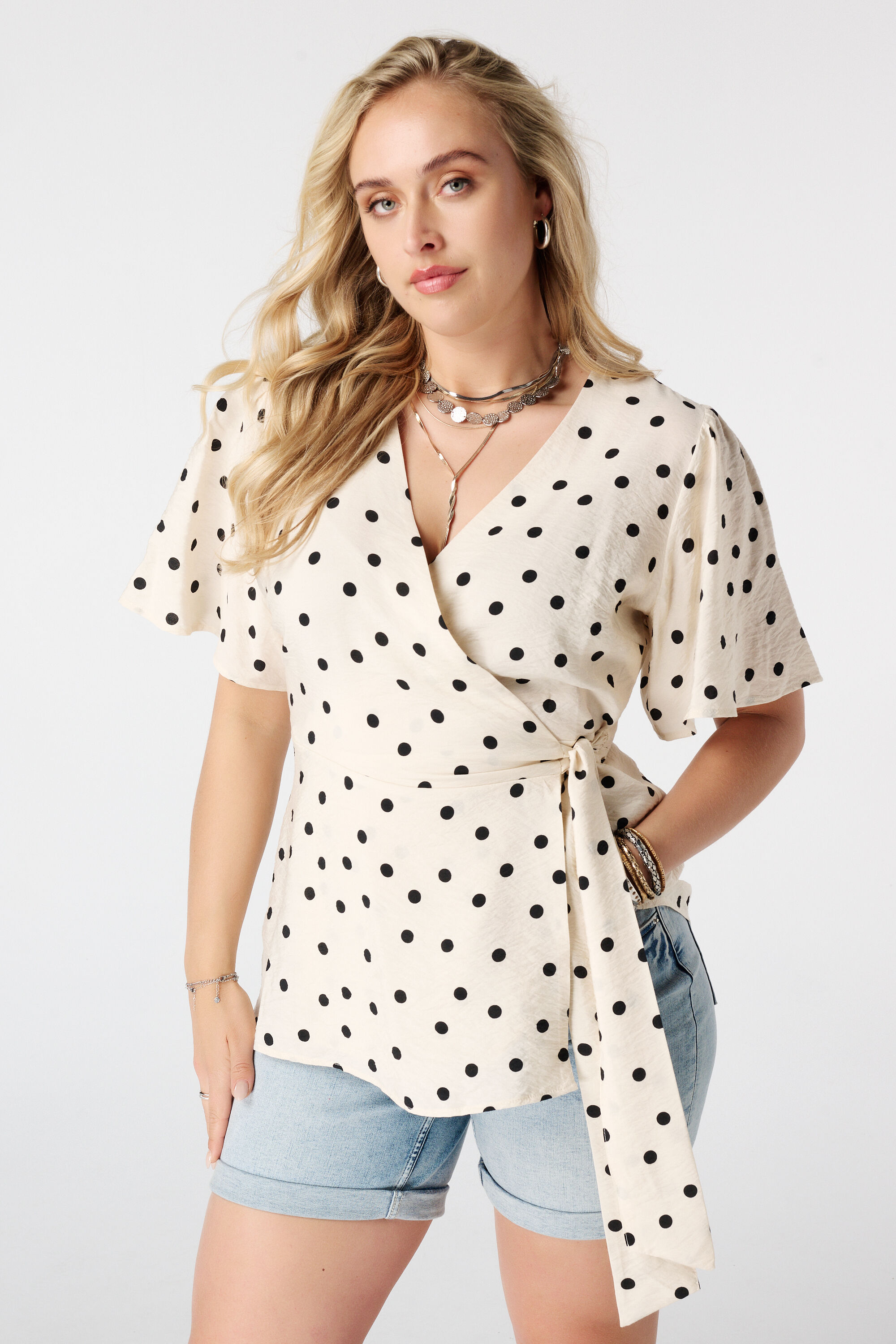 Wickelbluse mit Polka Dot Muster