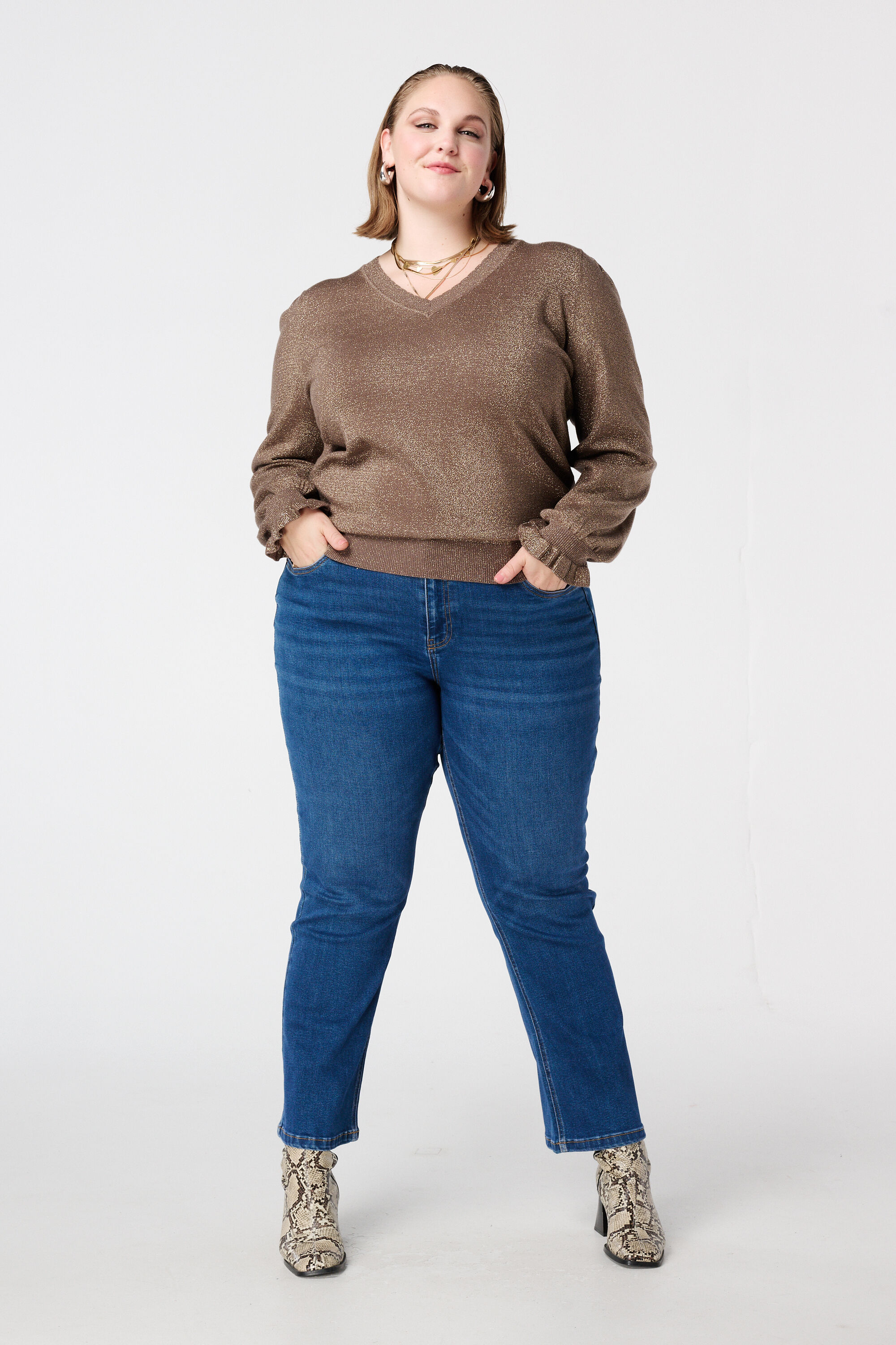 Lurex-Pullover mit R&uuml;schen&auml;rmeln image number 5