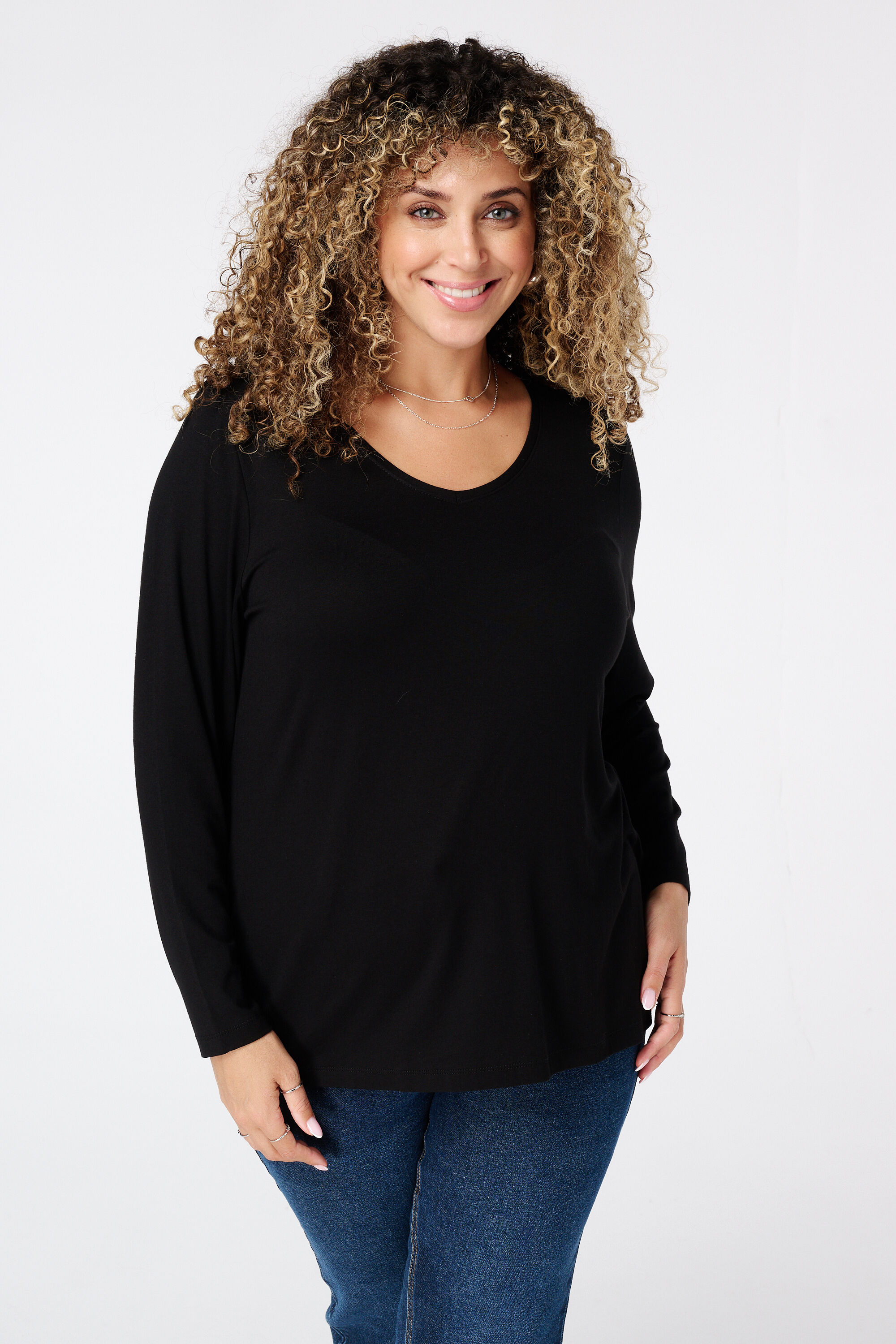 Lang&auml;rmeliges Oberteil mit V-Ausschnitt