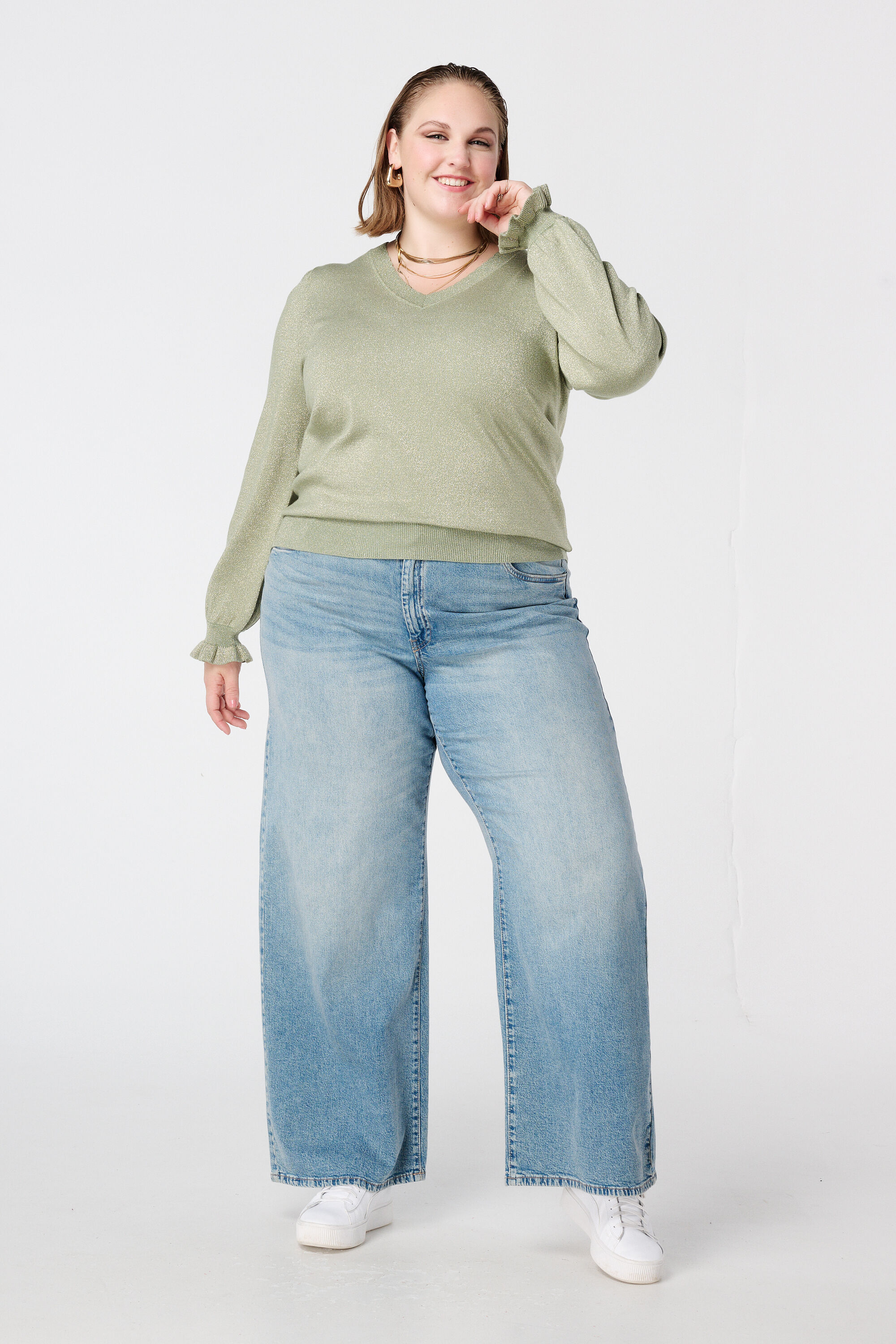 Lurex-Pullover mit R&uuml;schen&auml;rmeln image number 5