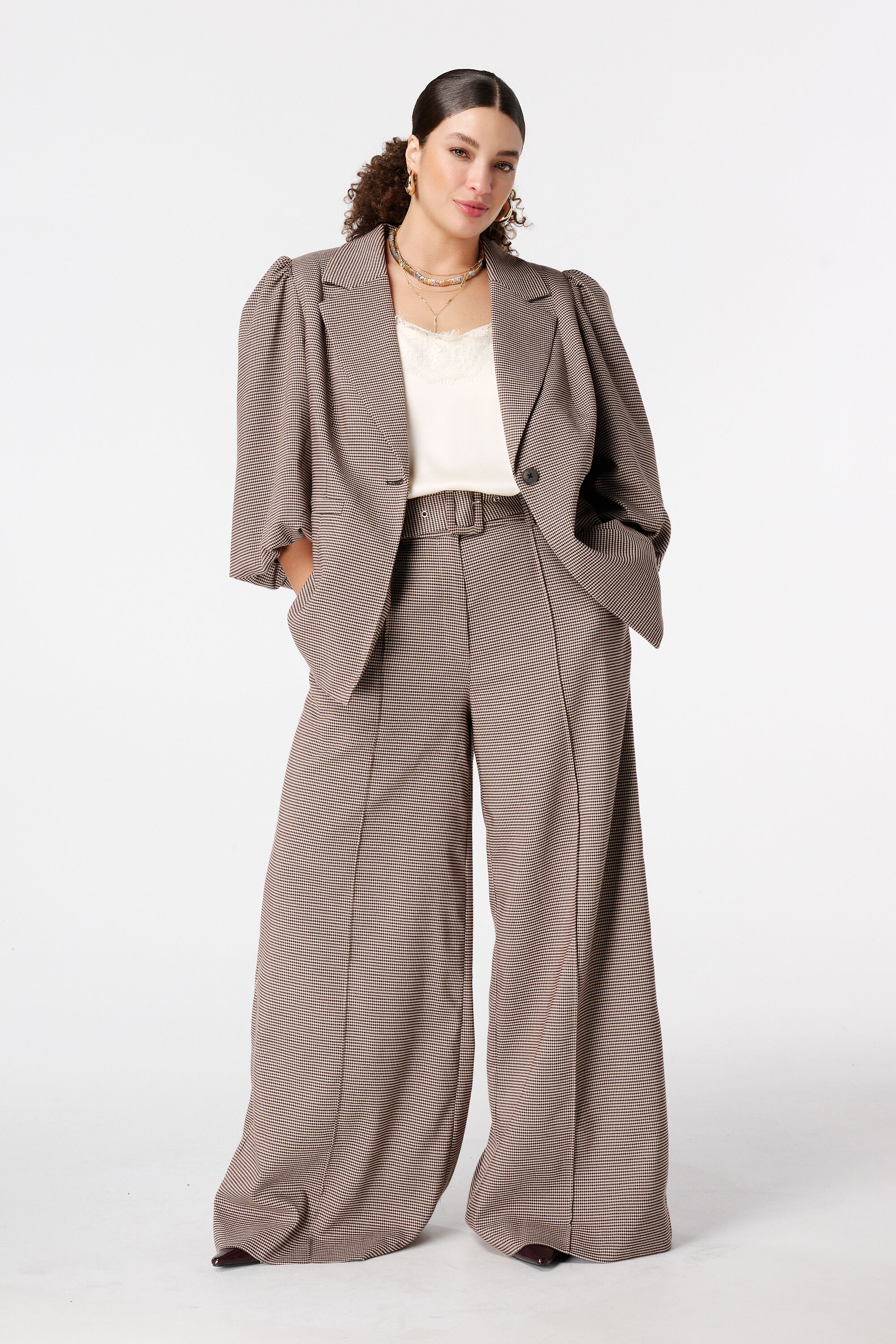 Karierte Bluse mit Puff&auml;rmeln image number 3