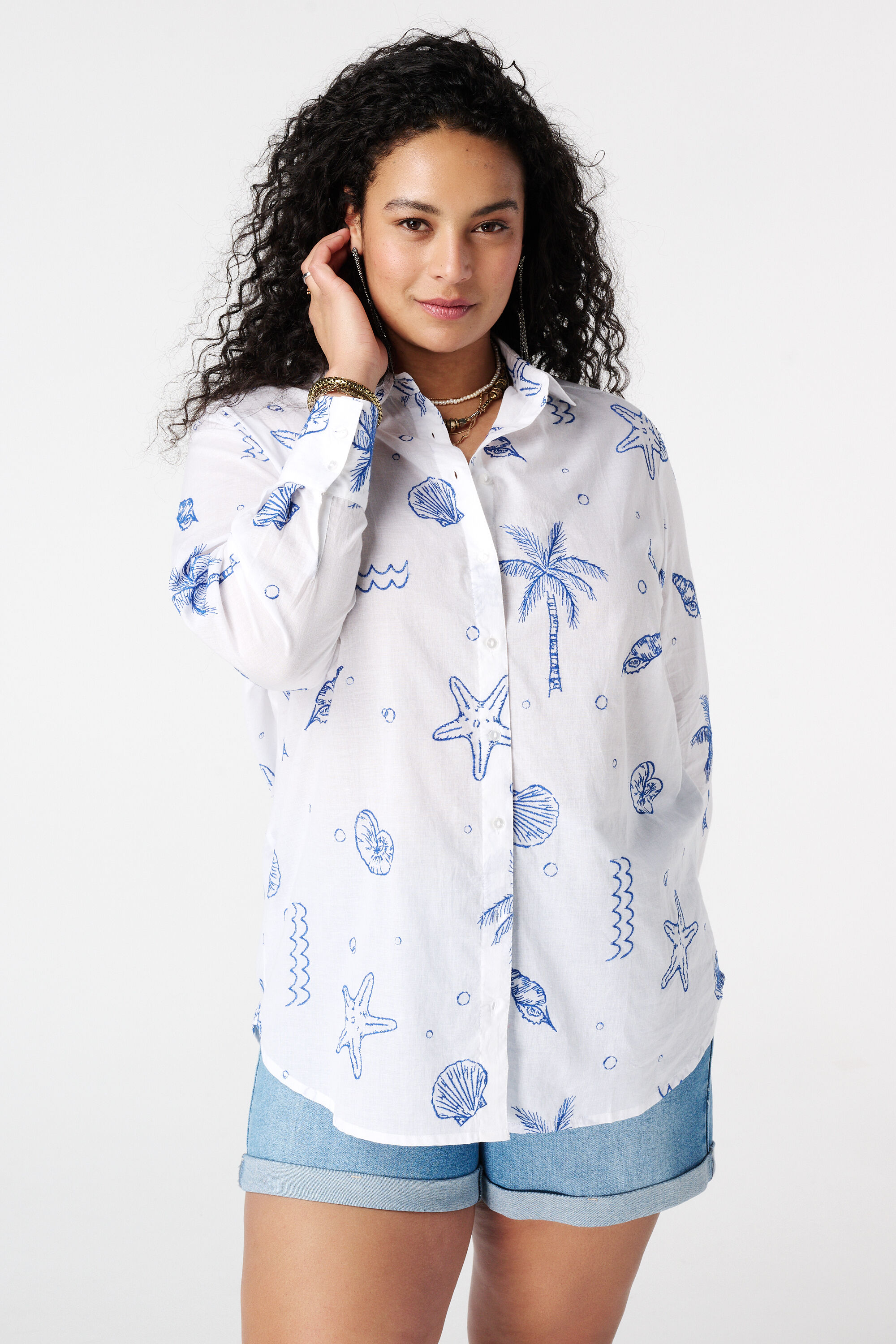 Bluse mit tropischem Print