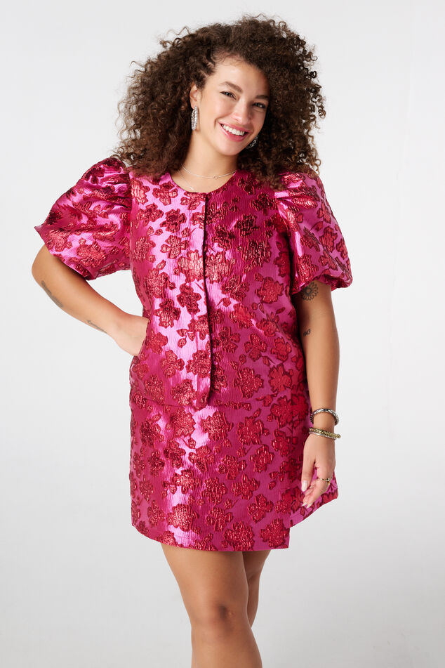 Glitzer-Jacquard-Top mit Puffärmeln image number 0