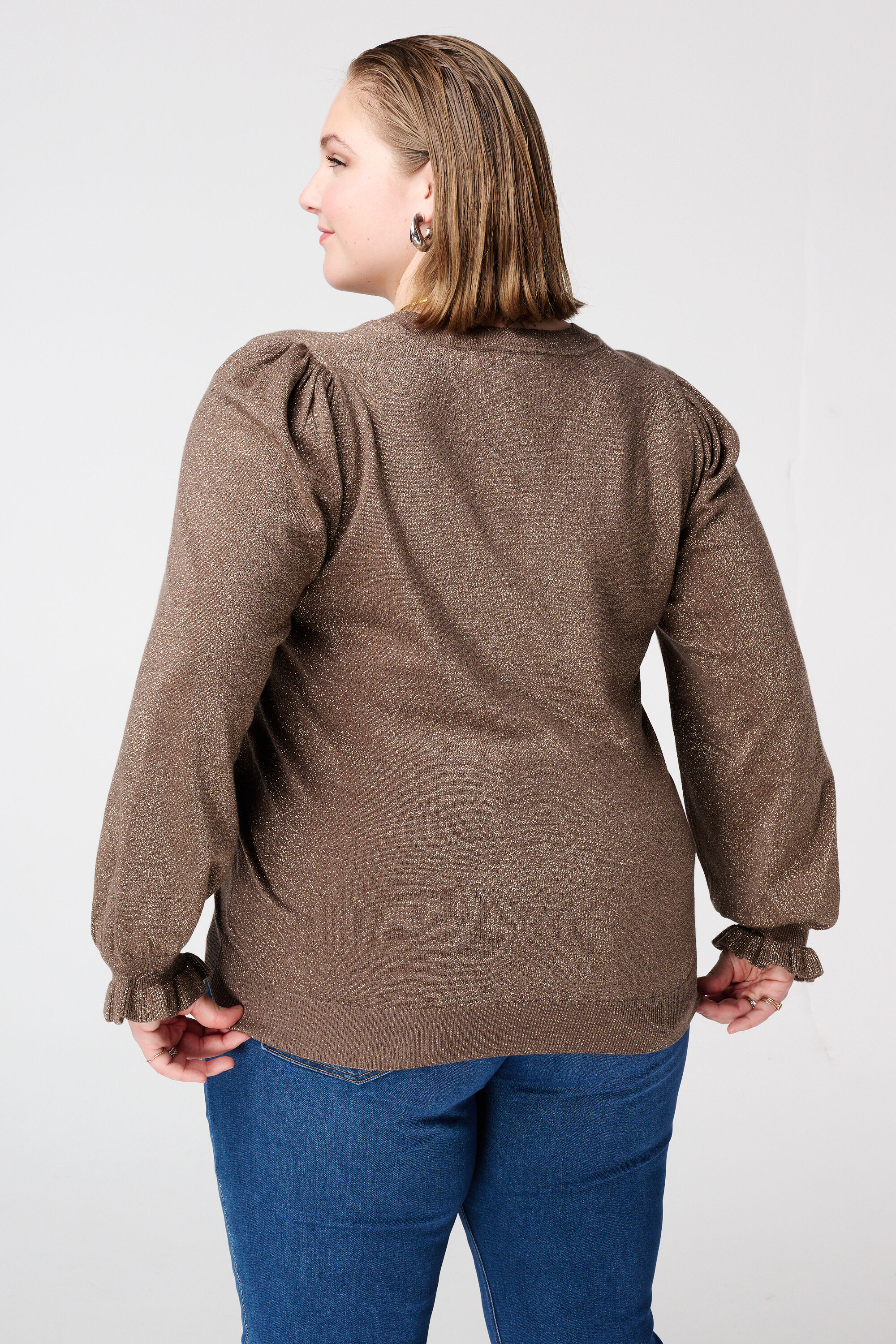 Lurex-Pullover mit R&uuml;schen&auml;rmeln image number 3