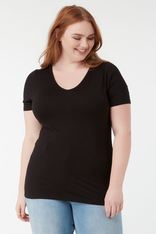 Kurz&auml;rmliges T-Shirt mit V-Ausschnitt image number 5