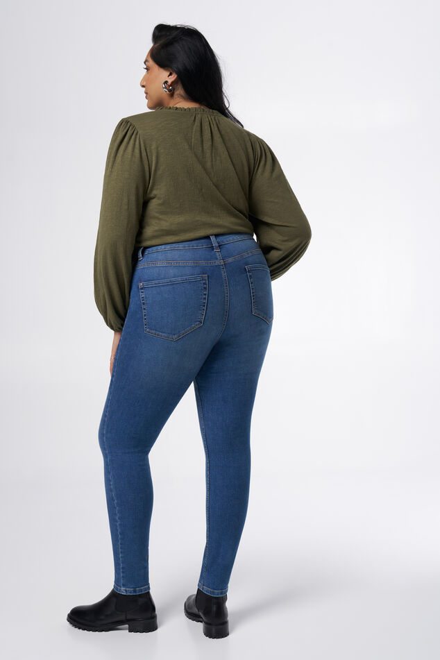 Skinny-Jeans mit hoher Taille CHERRY image number 3