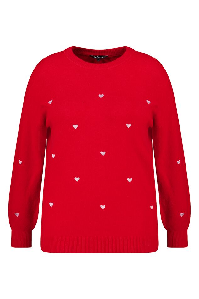 Fein gestrickter Pullover mit gestickten Herzen image number 1