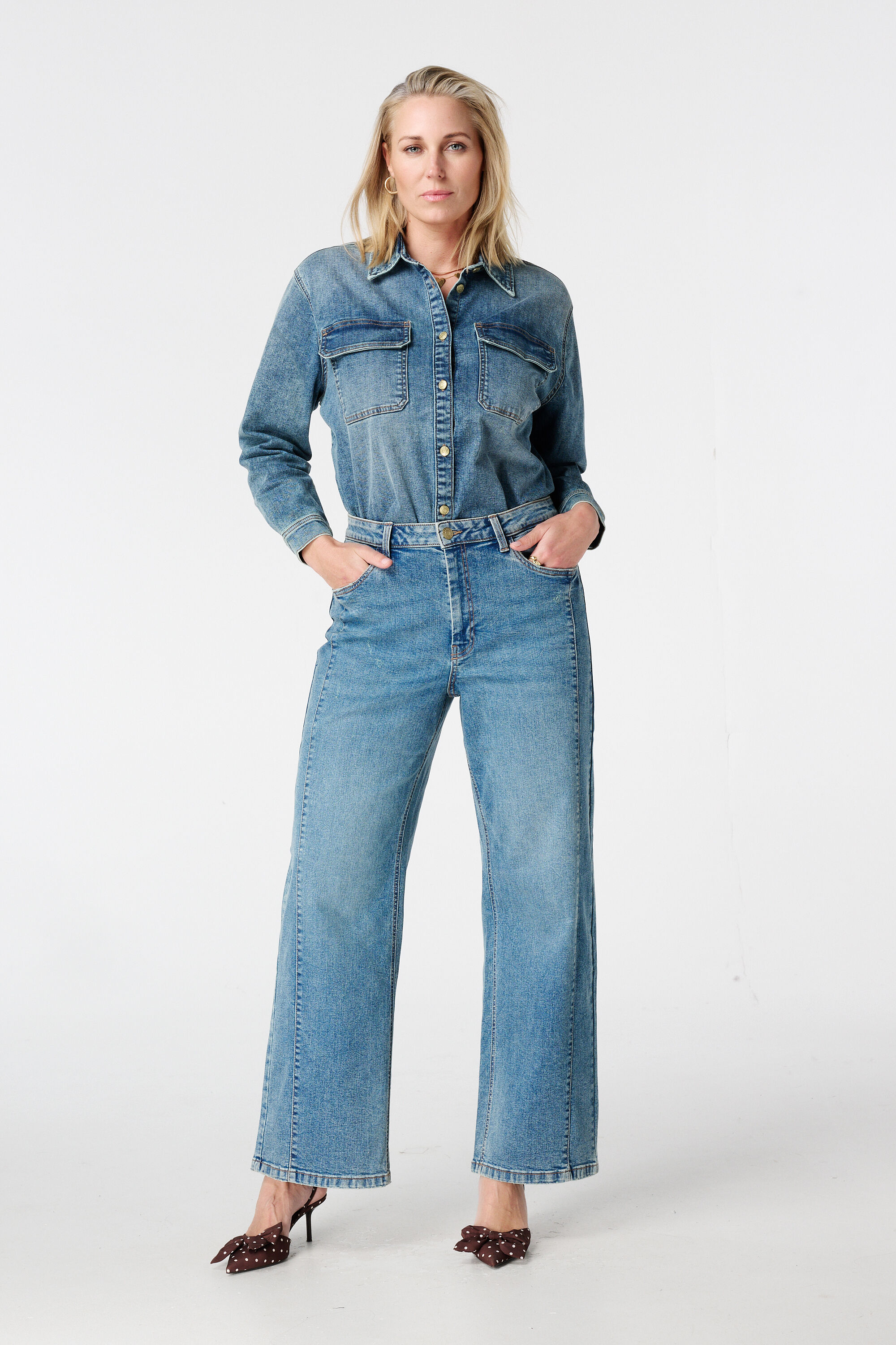 Stonewash-Jeans mit B&uuml;ndchen