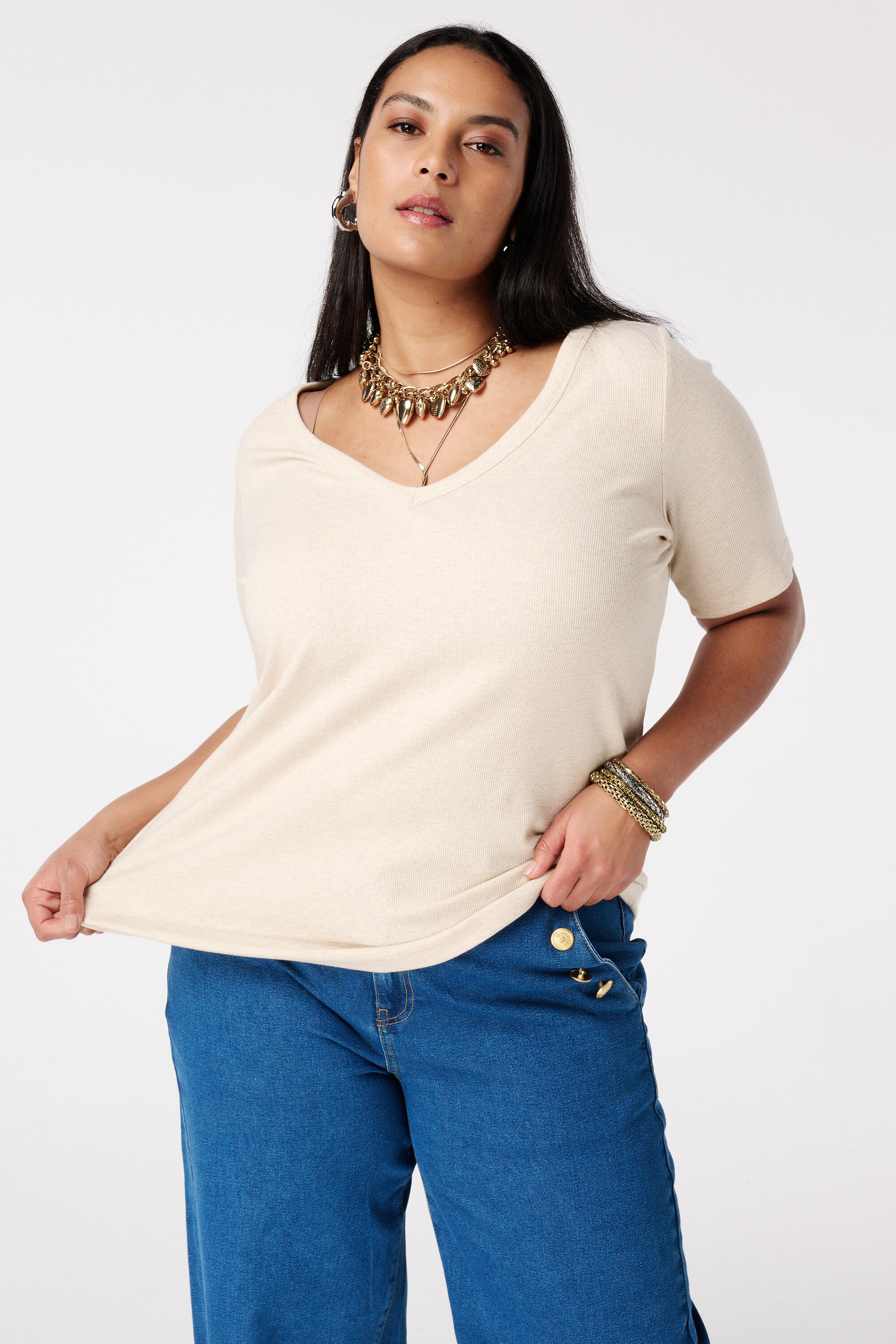 Ripp-Top mit V-Ausschnitt