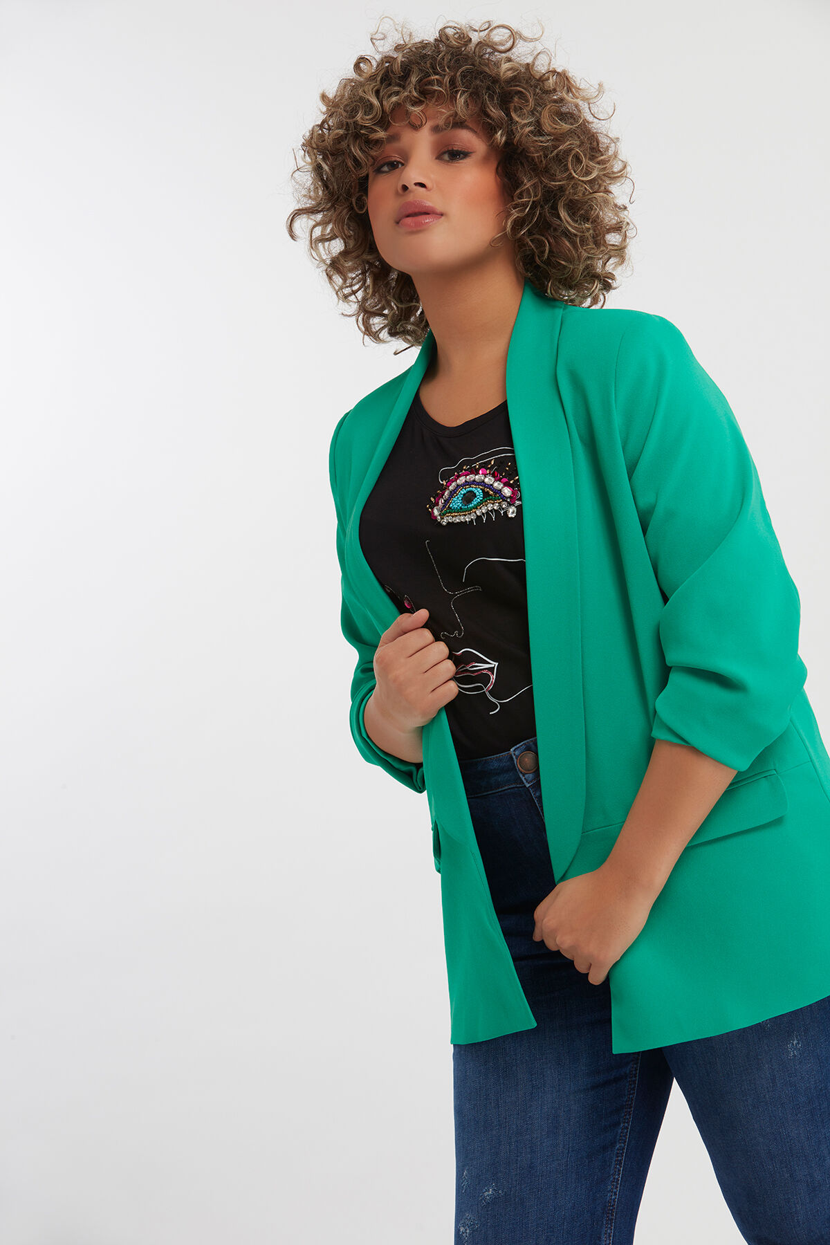 Cr&ecirc;pe-Blazer mit Knitter-Effekt image number 3