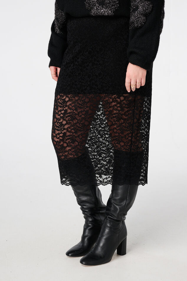 Spitzen-Midirock mit Unterrock image number 5