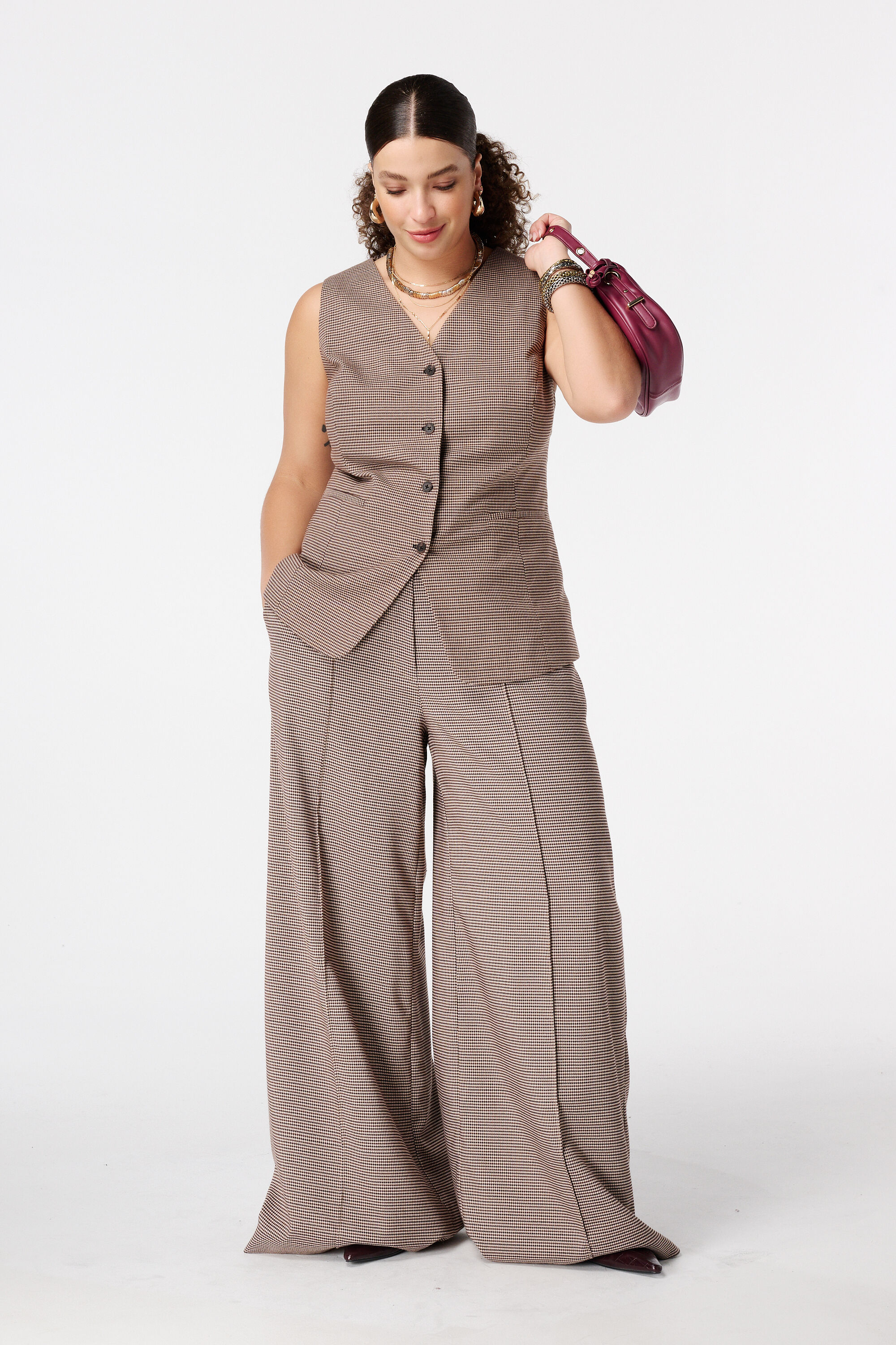 Langes Gilet mit Karomuster image number 3