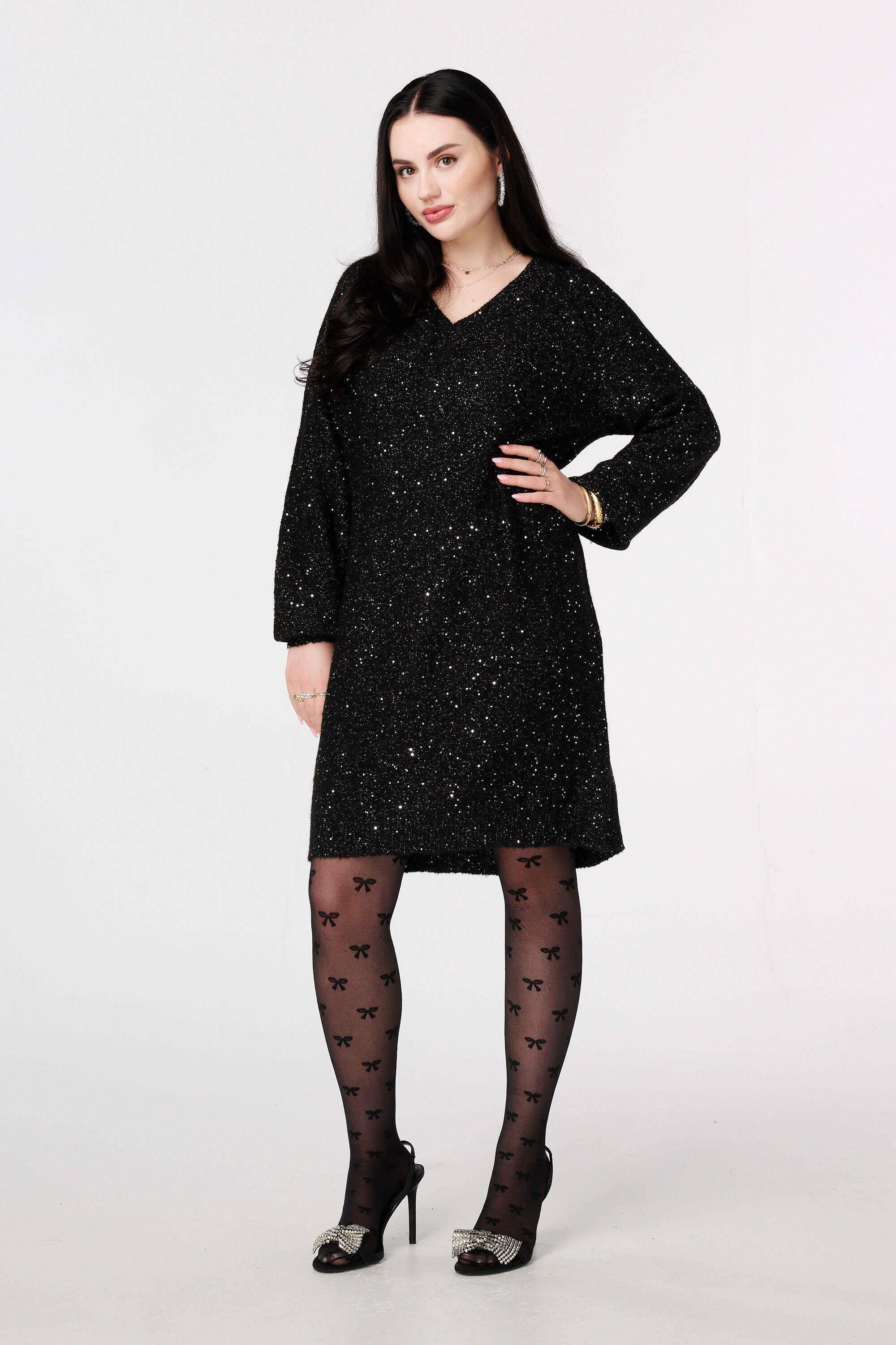 Strick-Tunika mit Glitzer und Pailletten