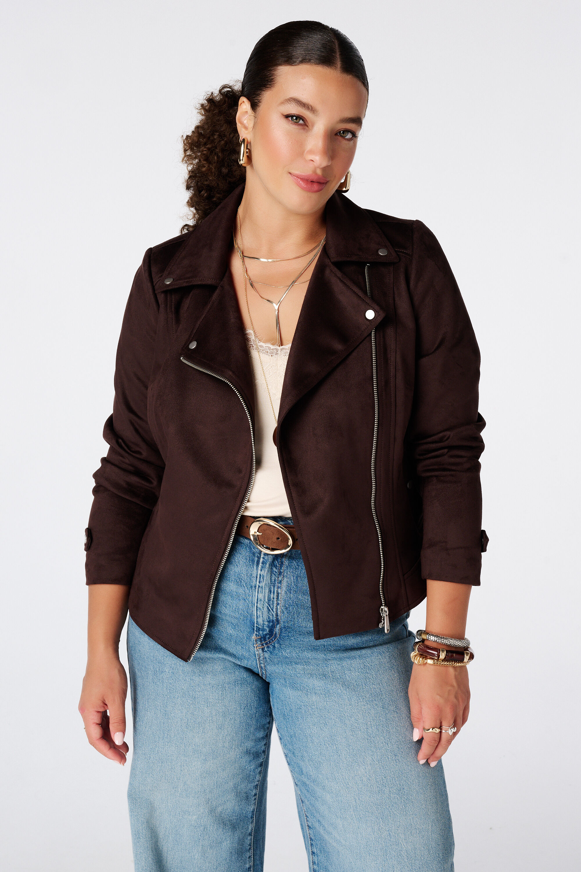 Bikerjacke aus Velourslederimitat