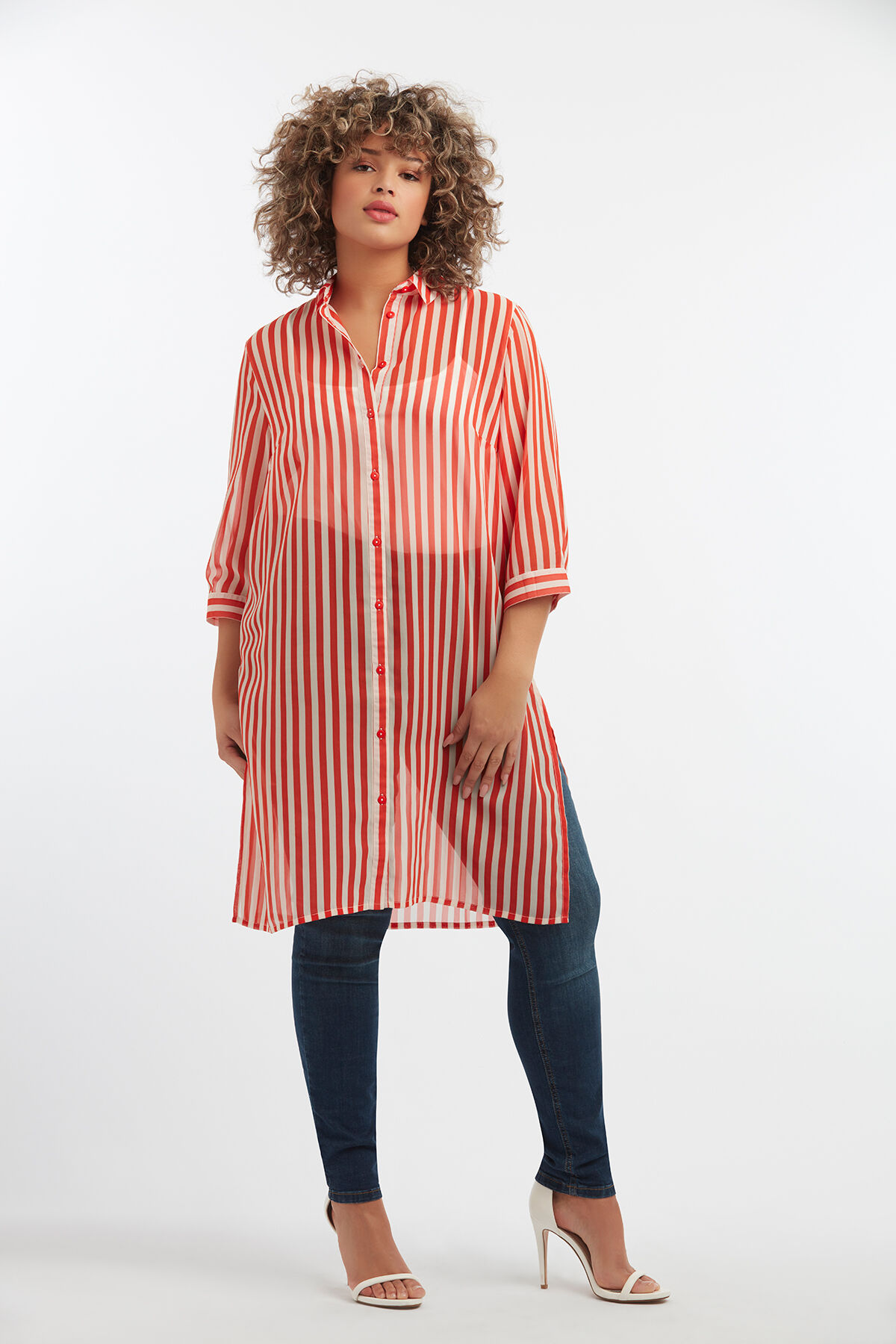 Durchsichtige Bluse mit Streifen image number 3