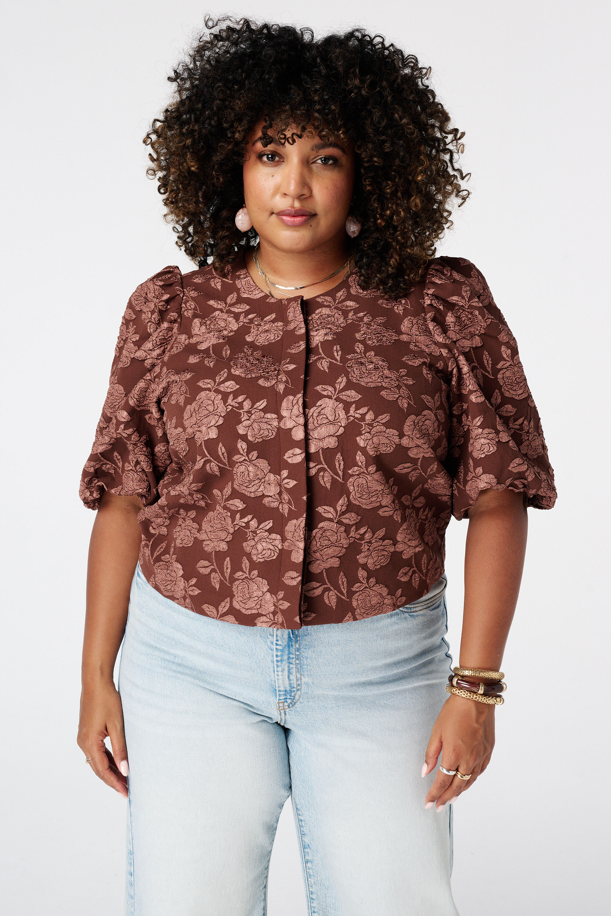 Jacquard Jacke mit Puff&auml;rmeln