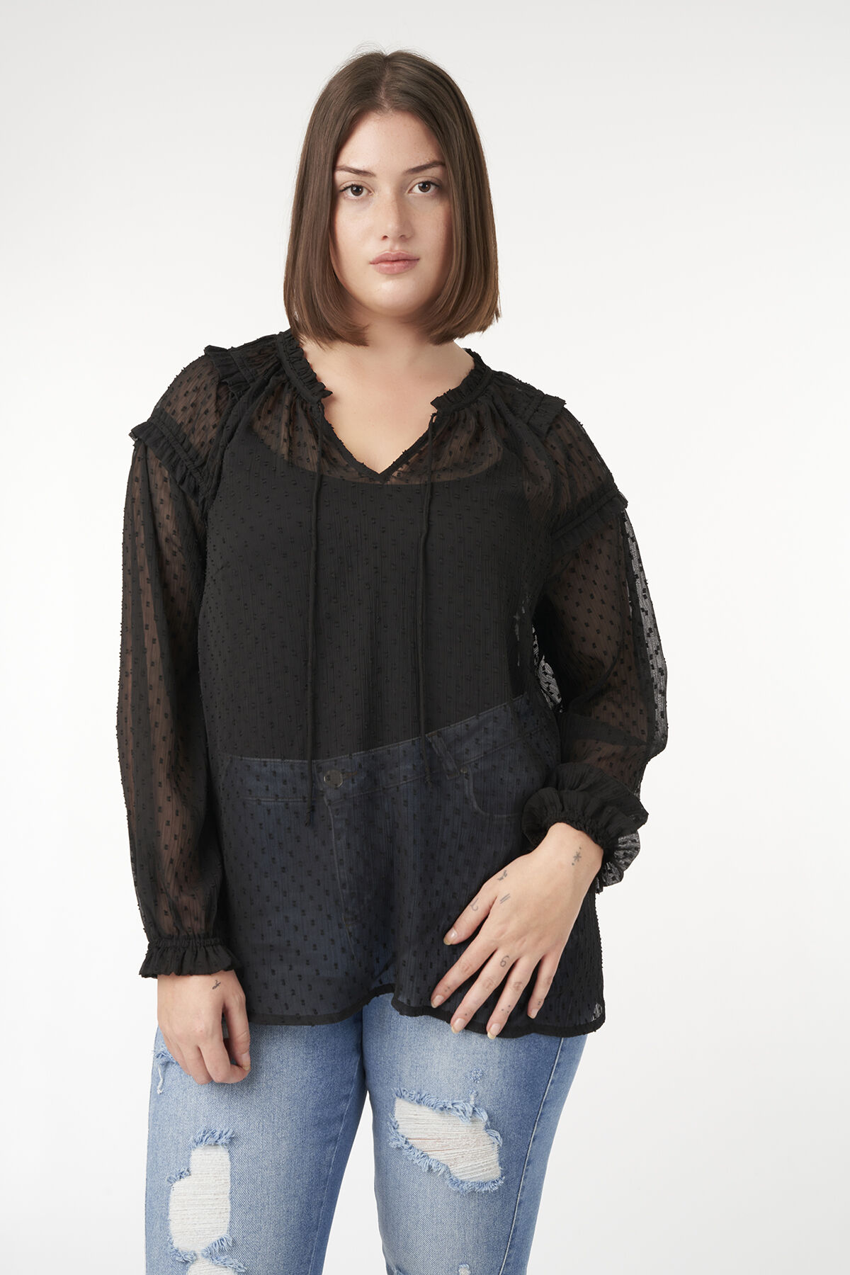 Halb durchsichtige Bluse mit R&uuml;schen image number 6