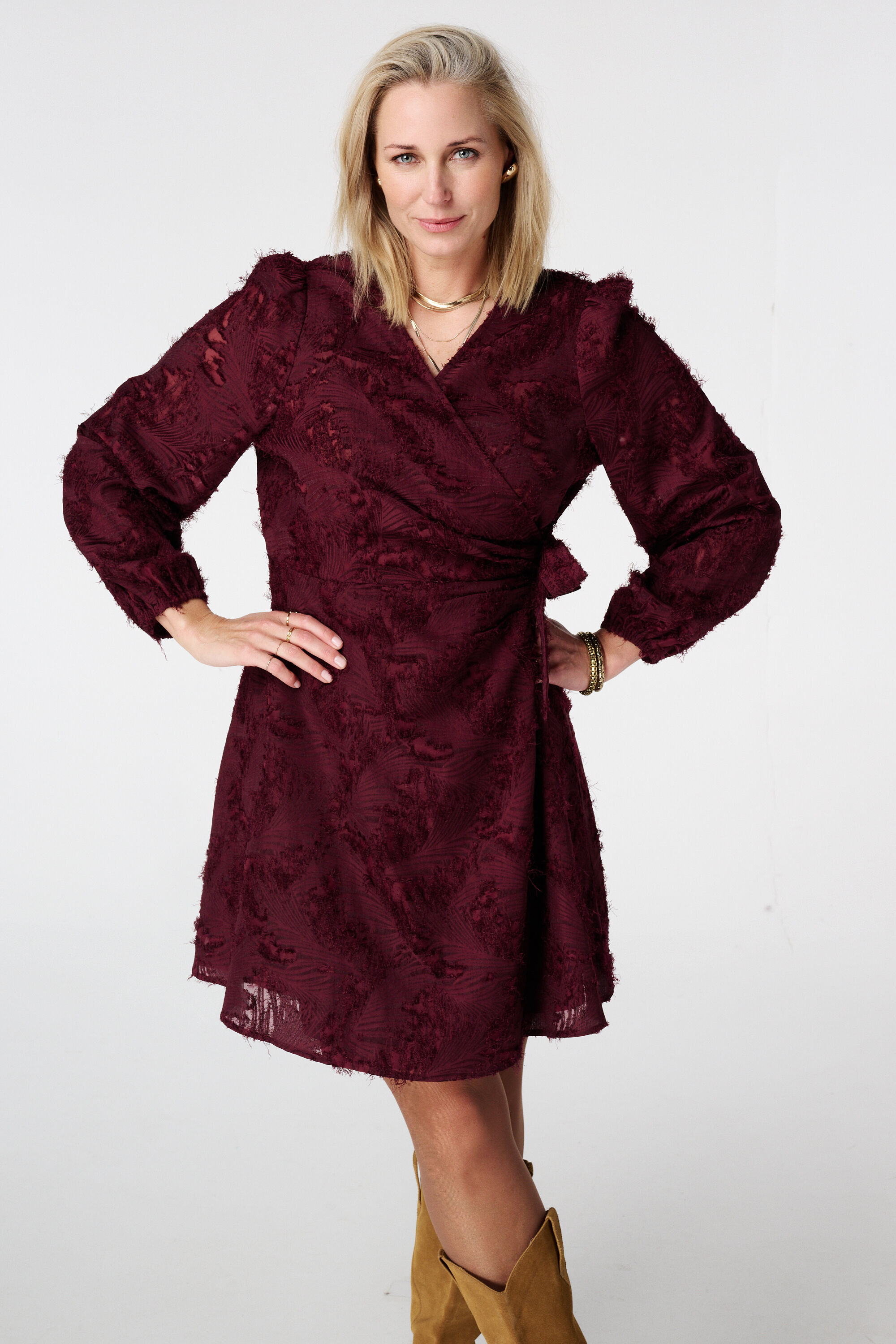 Kleid mit Spitzenstruktur und Wickeloptik image number 5