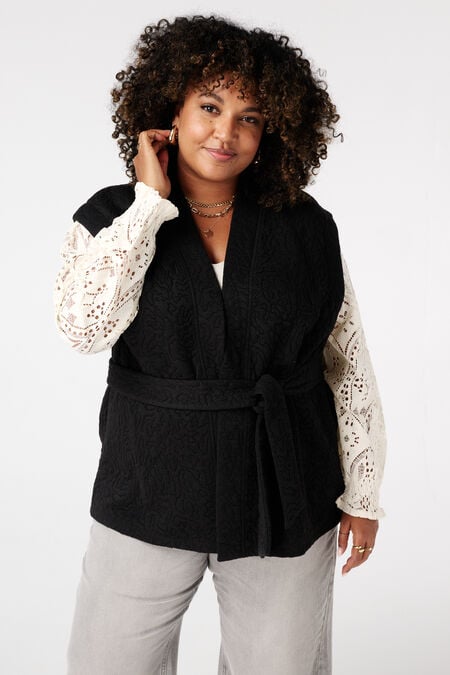 Halblanges Gilet mit Bindegürtel Halblanges Gilet mit Bindegürtel