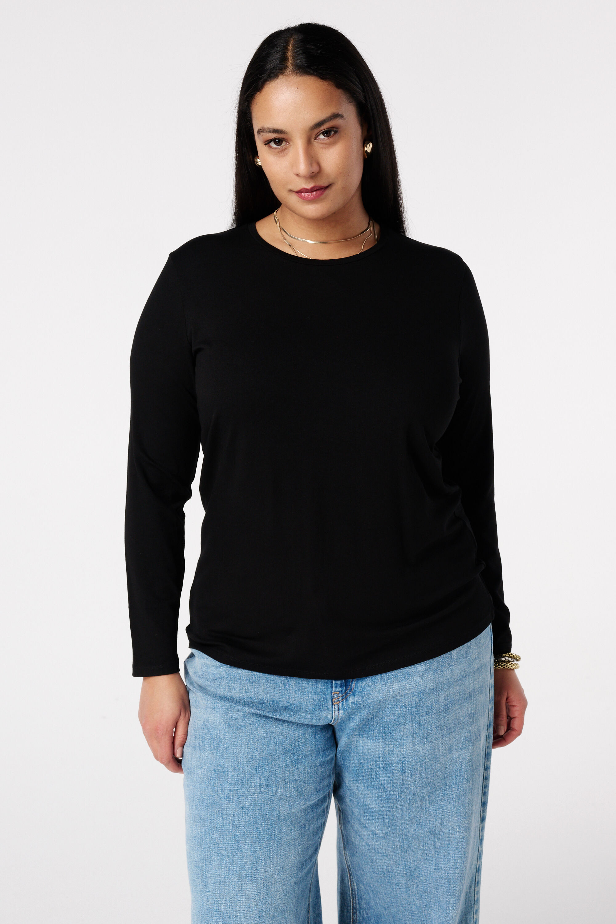 Lang&auml;rmeliges Oberteil mit Rundhalsausschnitt