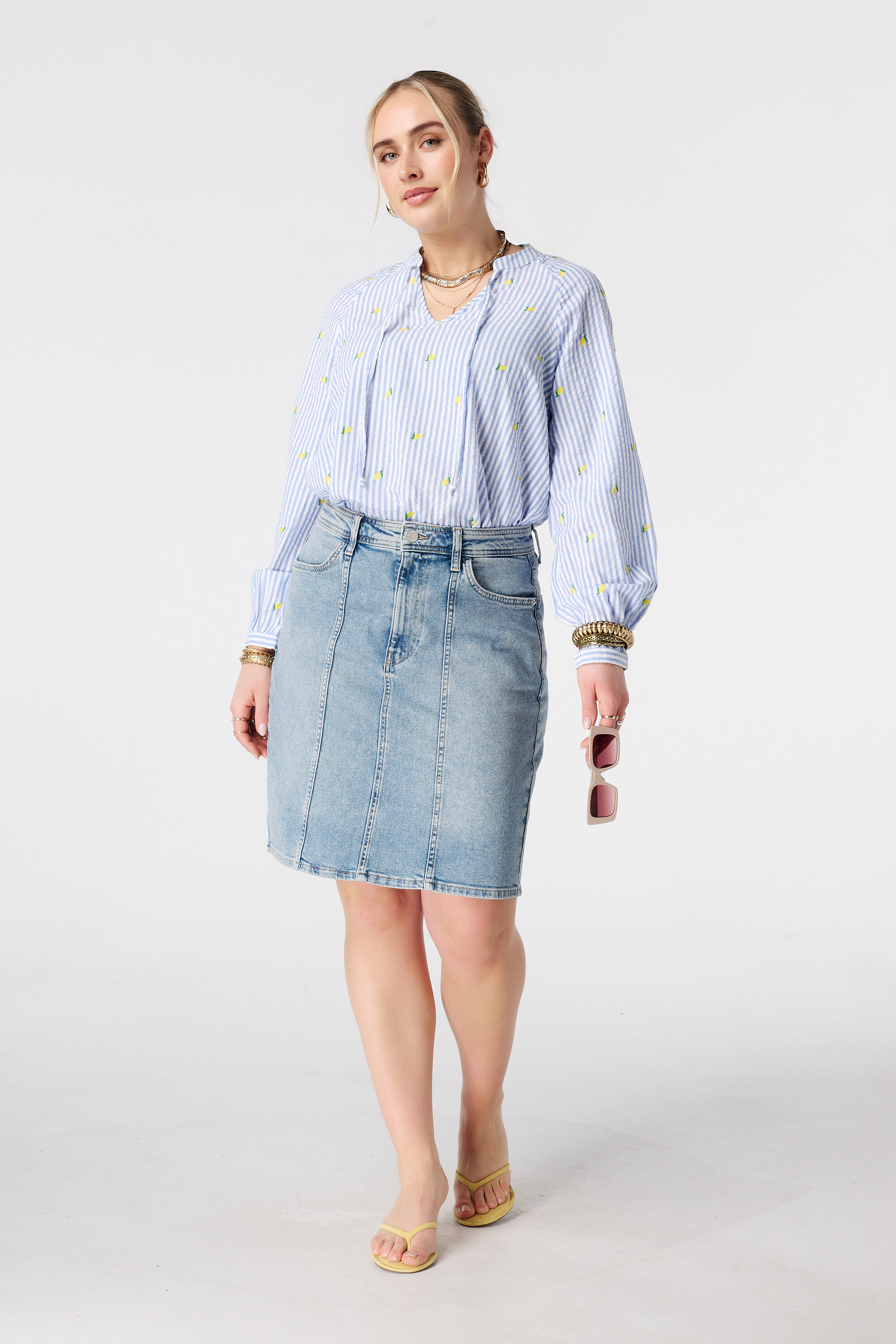 Gestreifte Bluse mit Print image number 5