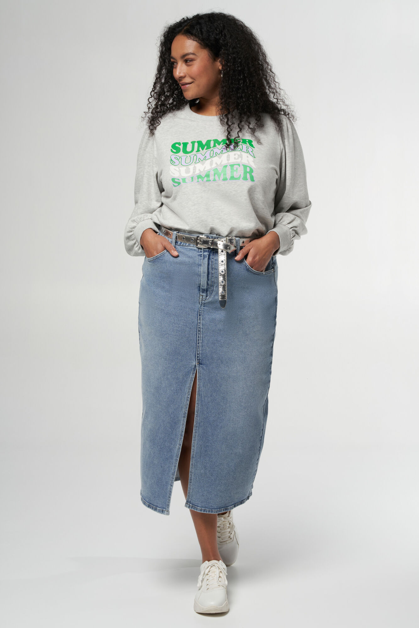 Jeans-Midirock mit Schlitz  image number 6