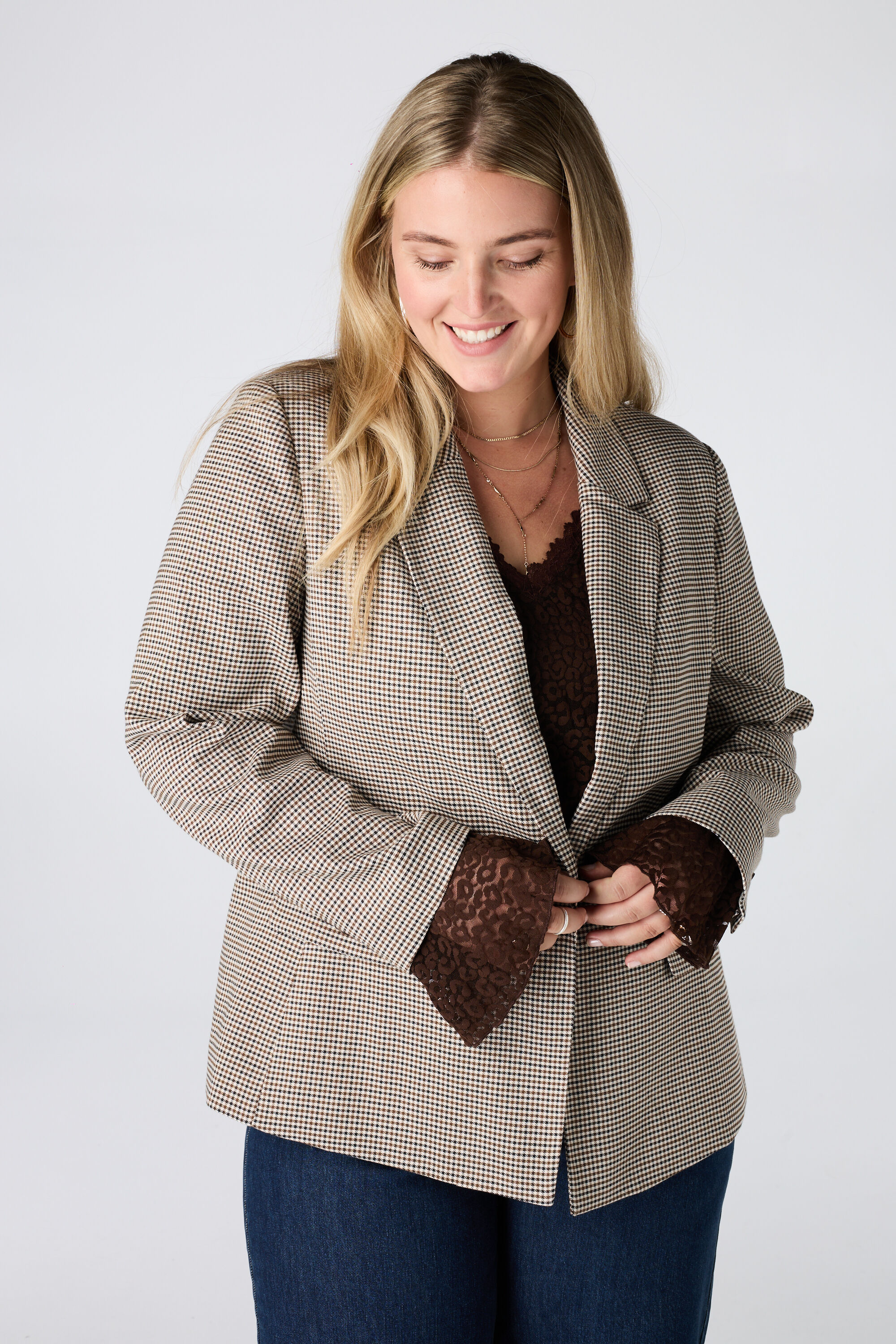 Einreihiger Blazer mit Hahnentrittmuster image number 0