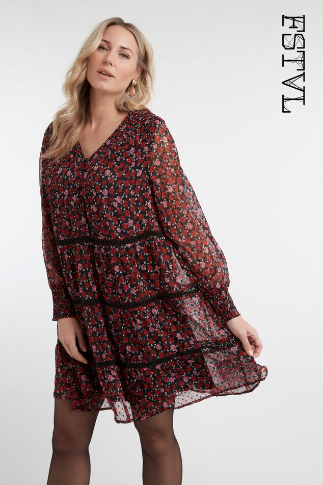 Kleid mit Blumen-Print und Smok-Details image number 0