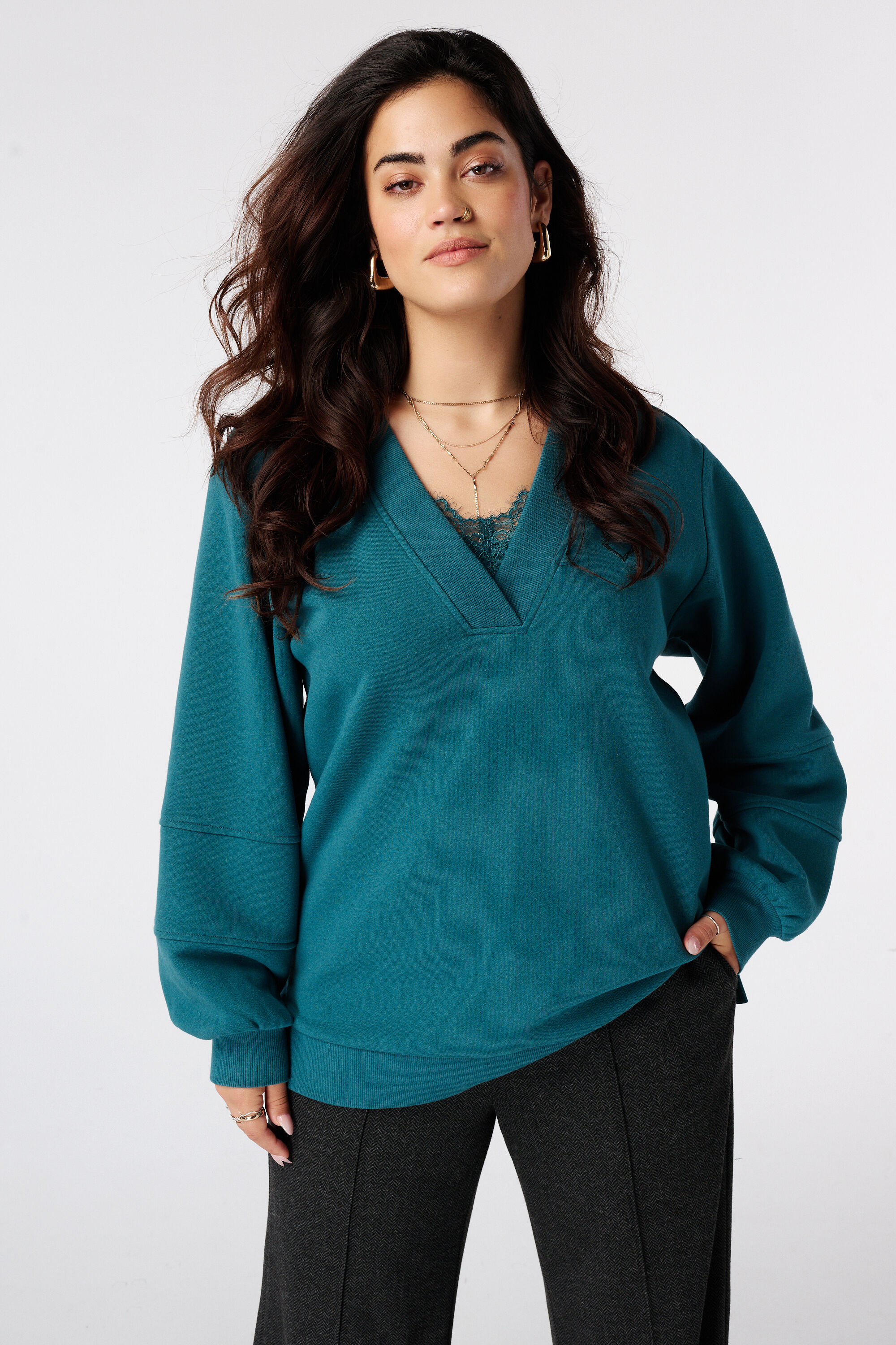 Sweatshirt mit V Ausschnitt