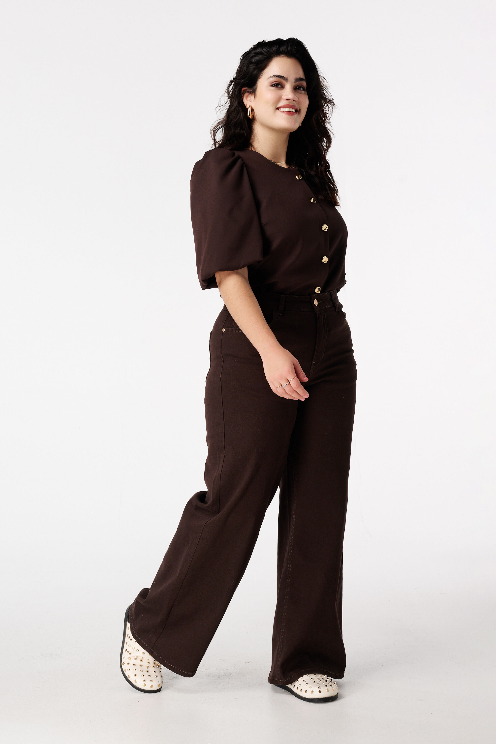 Jeans mit weitem Bein und hoher Taille