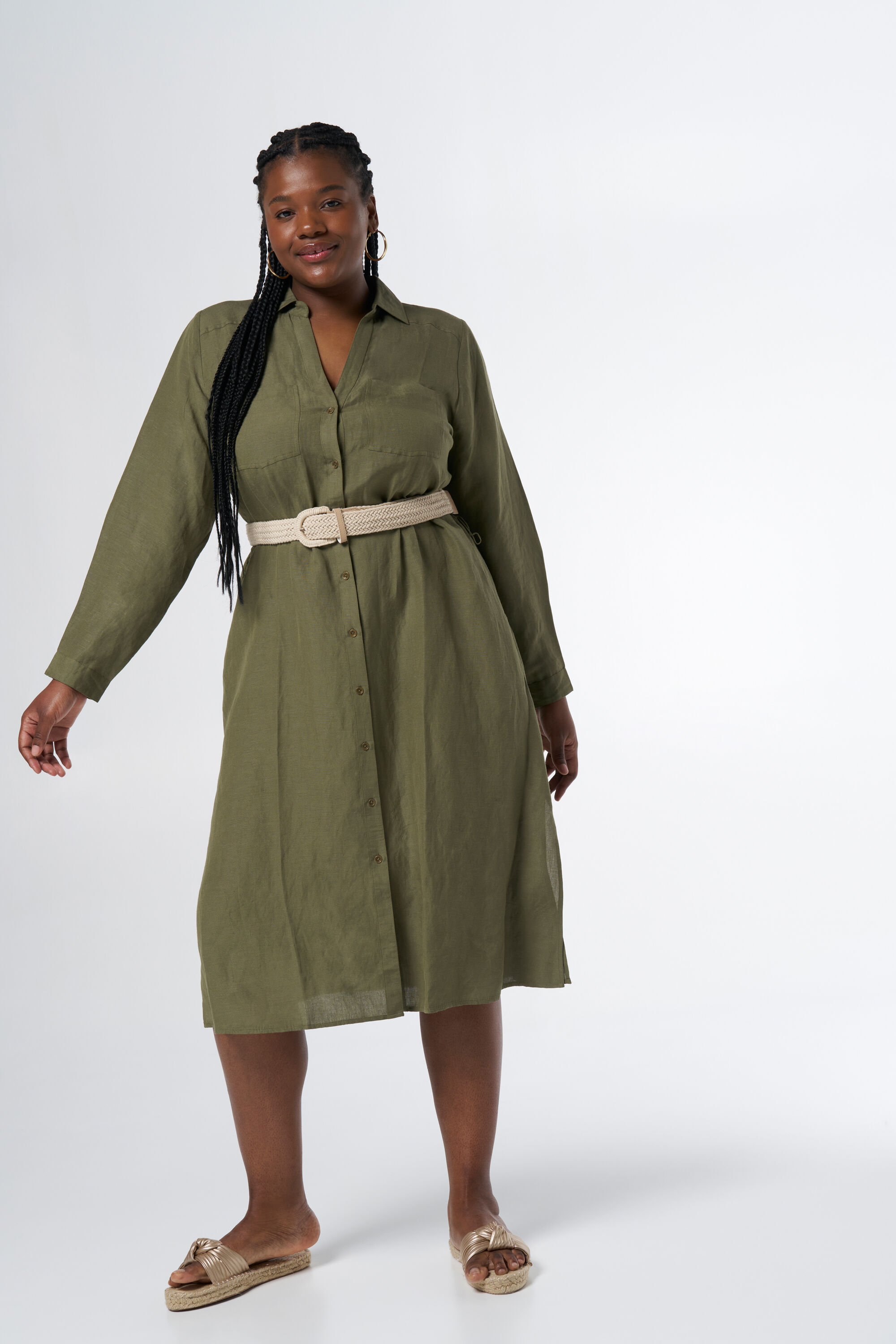 Midikleid aus Leinen mit G&uuml;rtel  image number 6