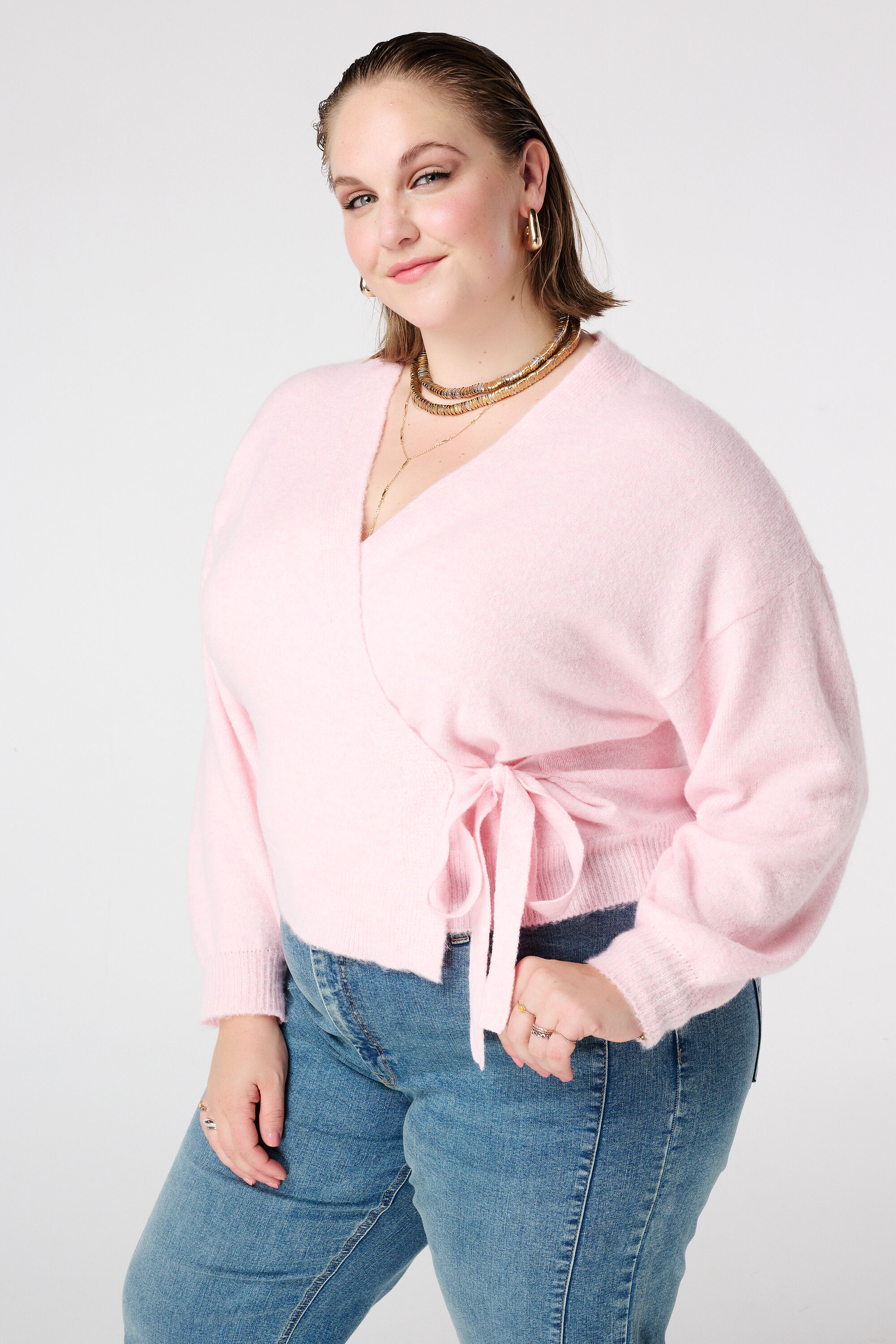 Wickelstrickjacke mit Bindeg&uuml;rtel