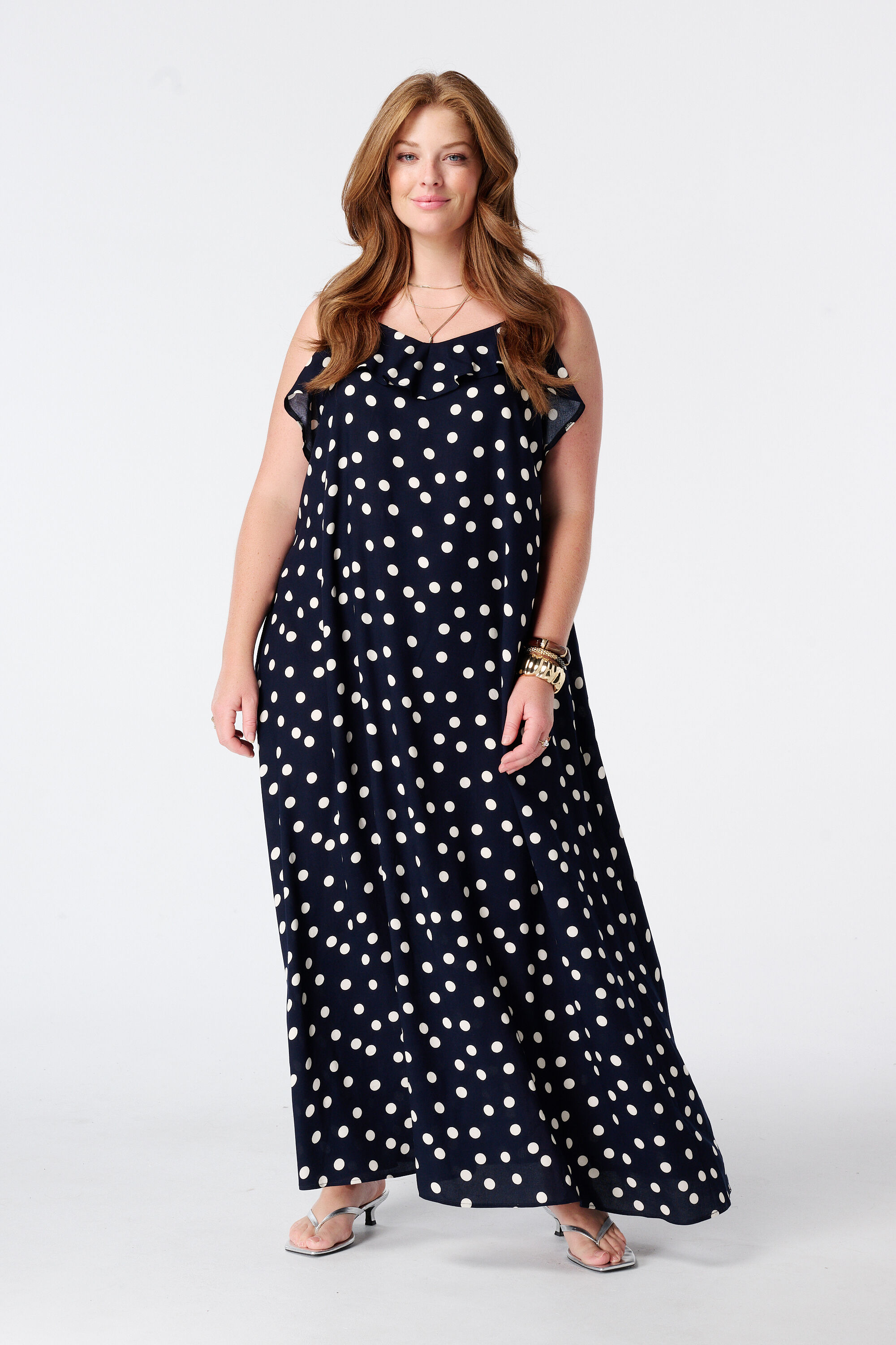 Maxikleid mit Polka Dot Muster und Volants image number 0