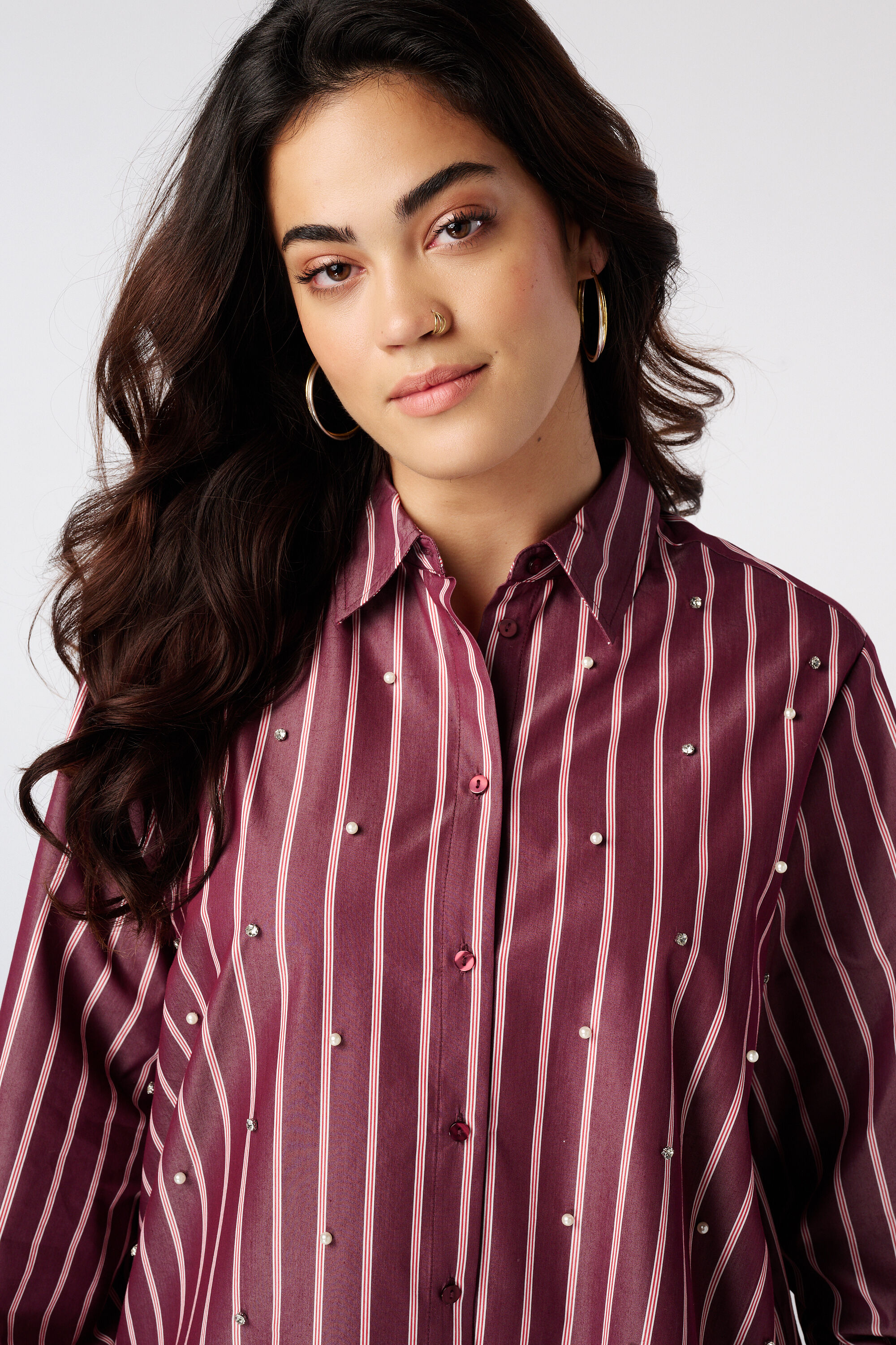 Gestreifte Bluse mit Perlen image number 4