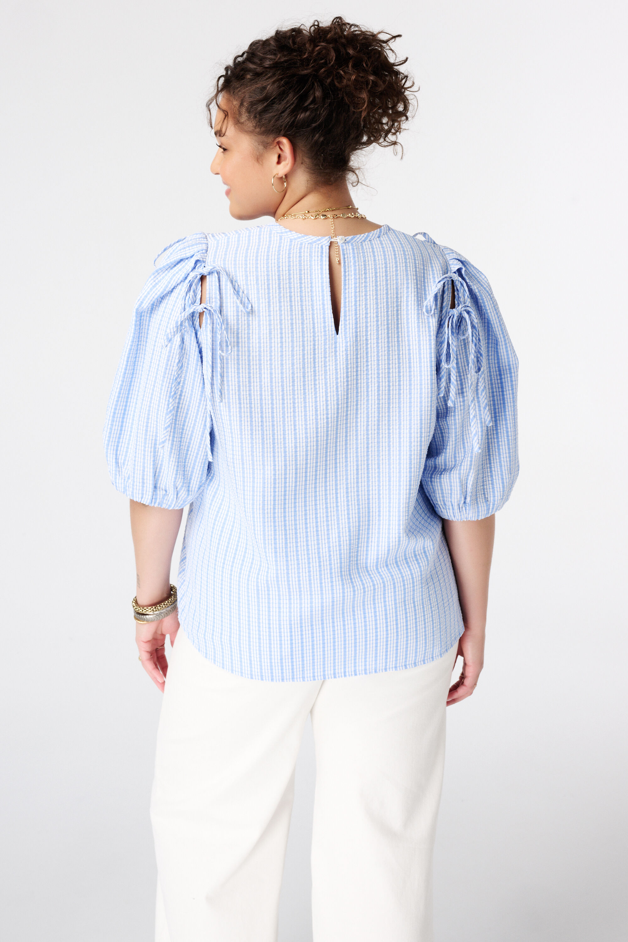 Karierte Bluse mit Puff&auml;rmeln image number 3