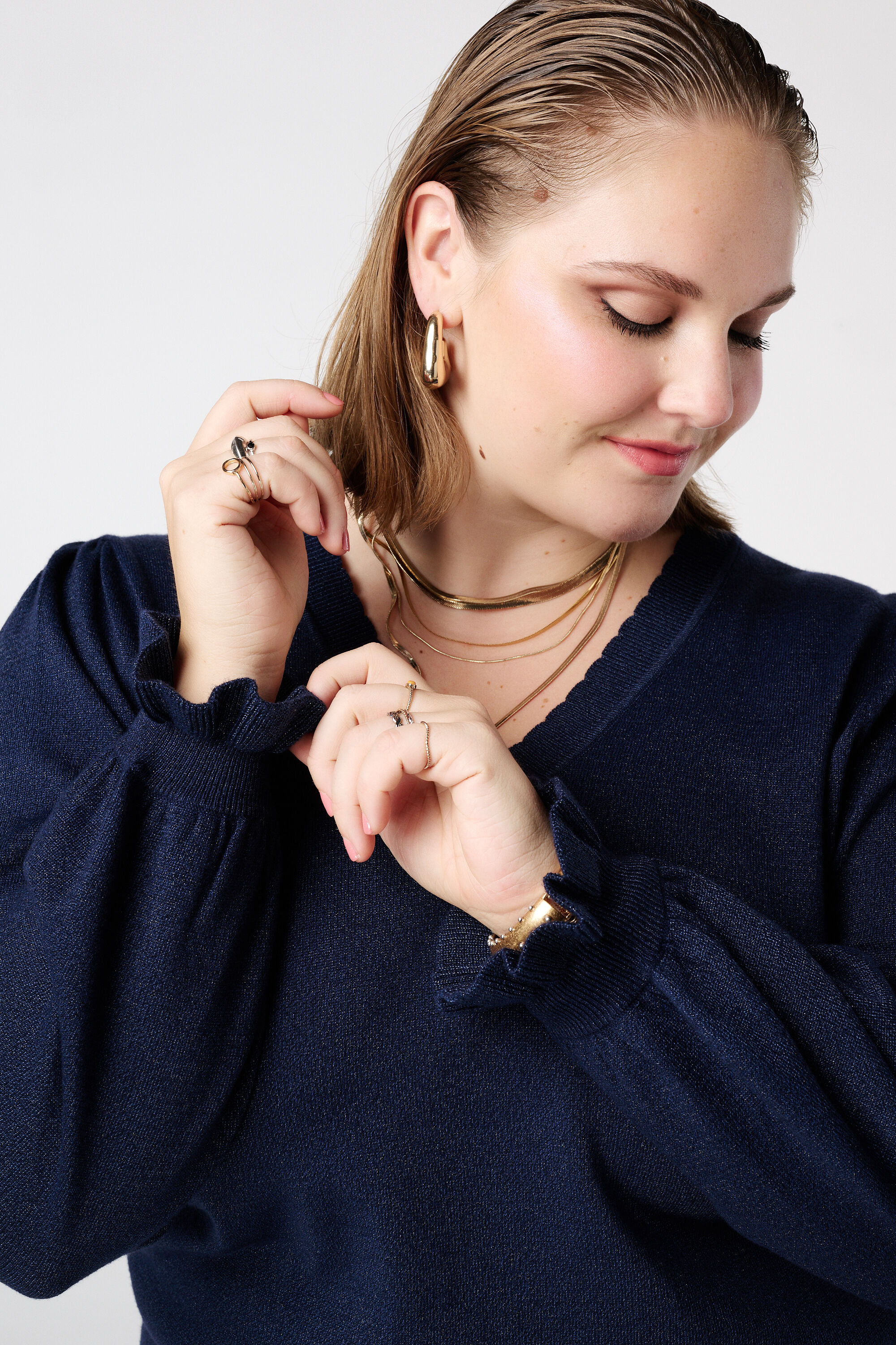 Lurex-Pullover mit R&uuml;schen&auml;rmeln image number 4