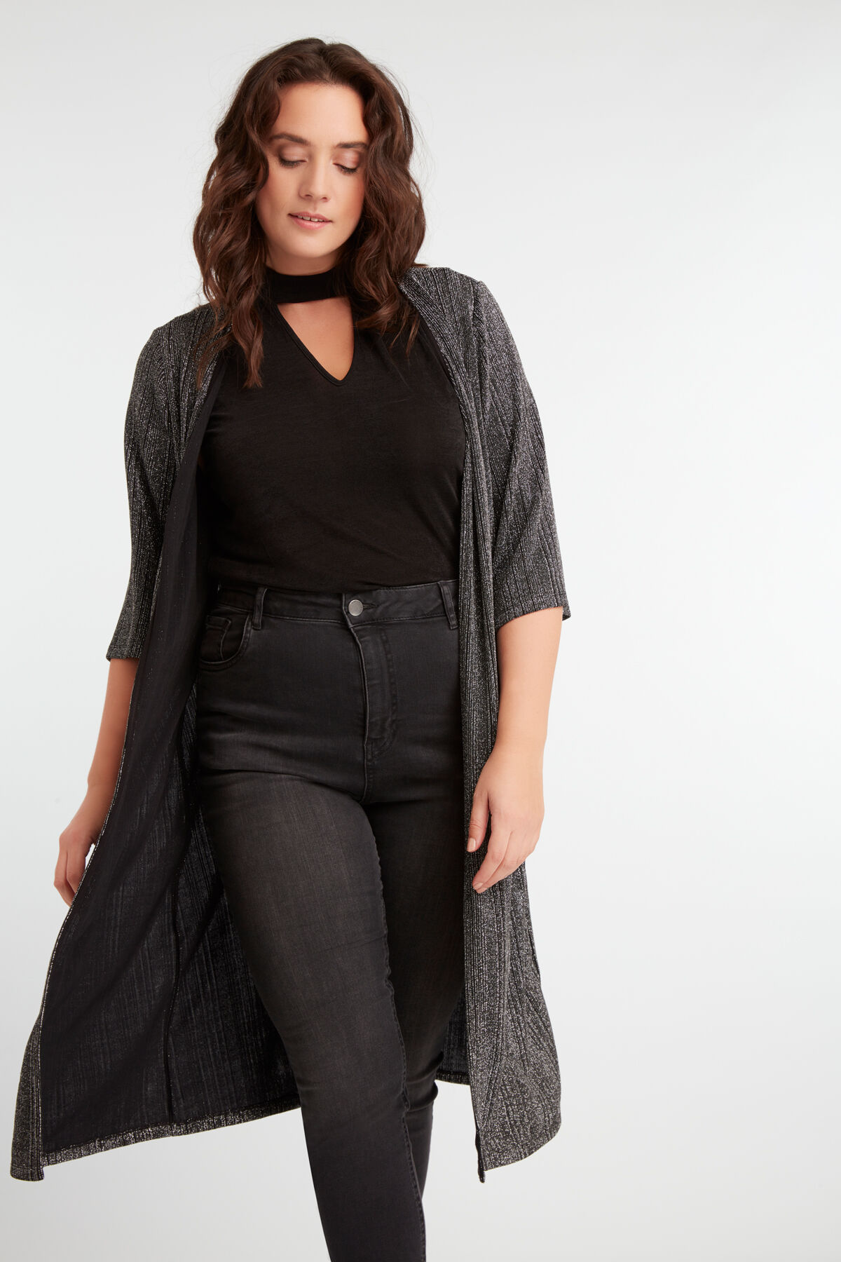 Langer Cardigan mit Lurex image number 3