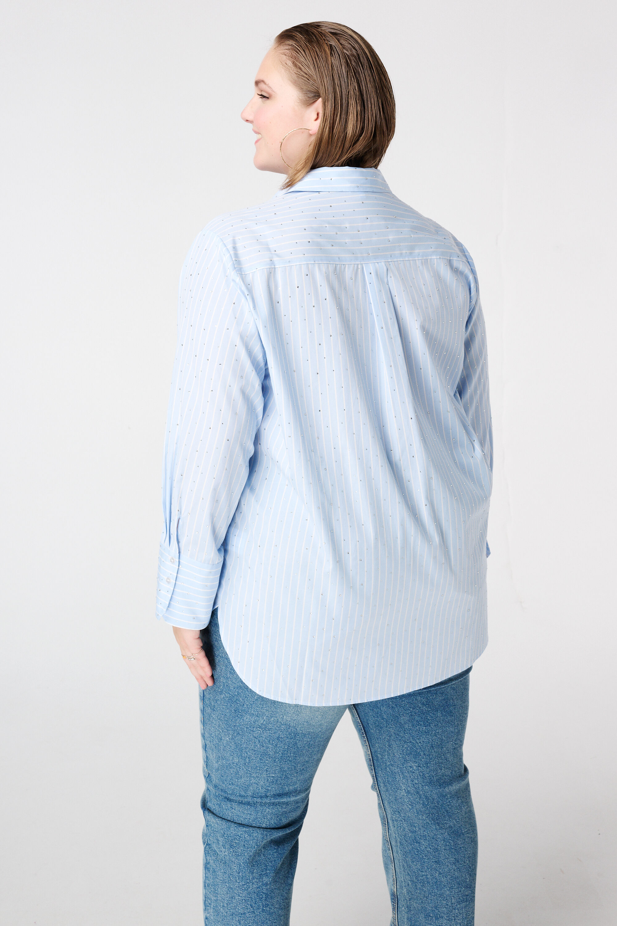 Gestreifte Bluse mit Strassdetails image number 3