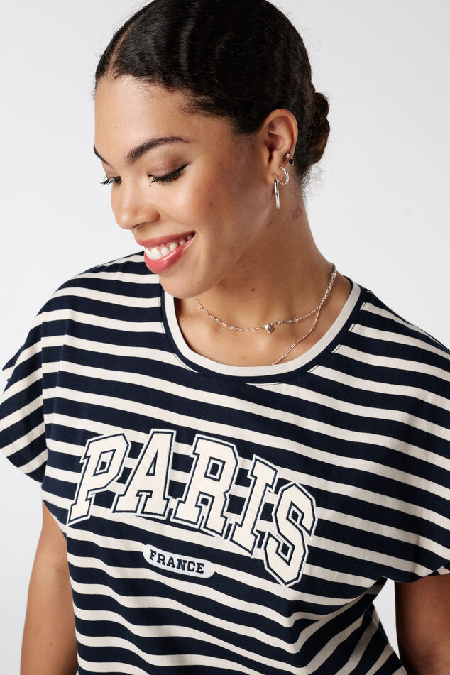 Gestreiftes T-Shirt mit Print  image number 4