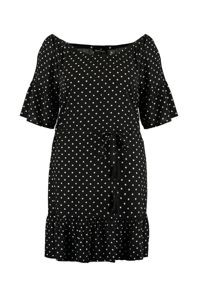 Schulterfreies Kleid mit Print image number 1