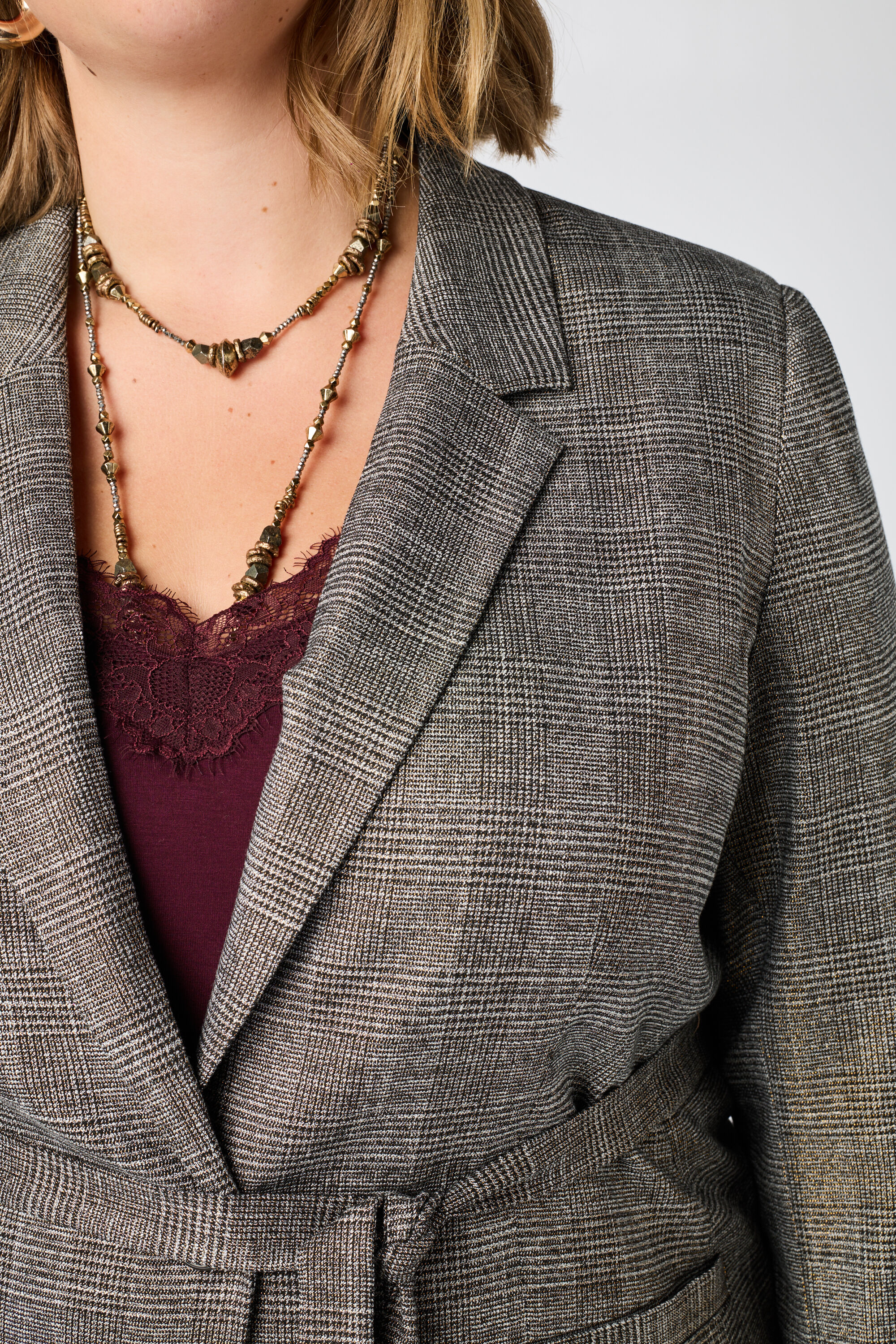 Karierter Blazer mit G&uuml;rtel image number 5