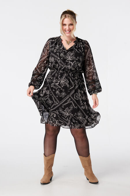 Kleid mit Print und Stickereidetails Kleid mit Print und Stickereidetails