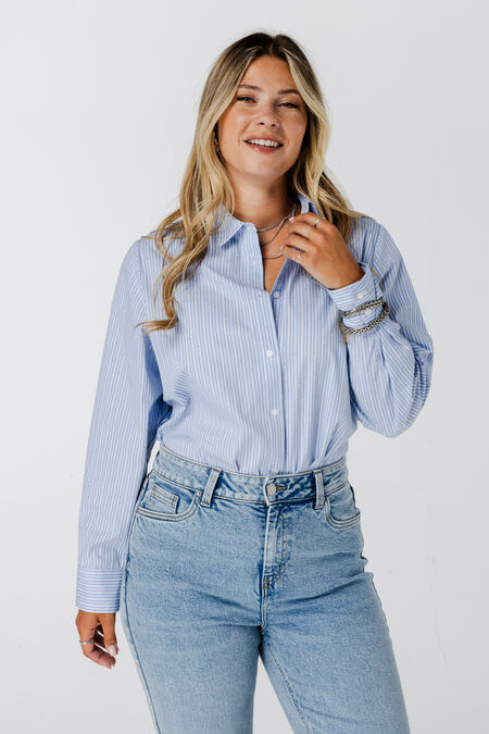 Gestreifte Bluse mit Strasssteinen Gestreifte Bluse mit Strasssteinen