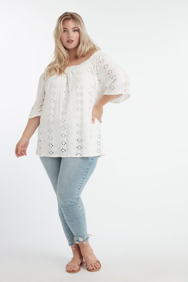 Schulterfreies Top mit Lochmuster image number 5