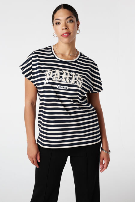 Gestreiftes T-Shirt mit Print  Gestreiftes T-Shirt mit Print